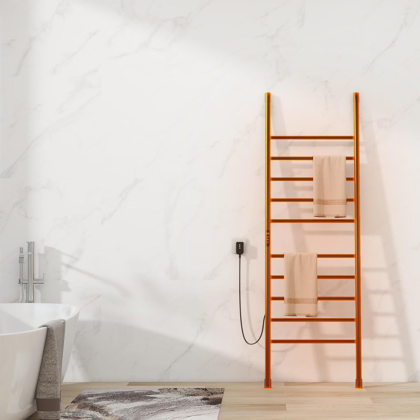 OihPaw Sèche-serviette électrique Seche Serviette sur Pied de Type échelle, Chauffe Serviette Salle de Bain, Warm Towel, Porte-Serviettes électrique, avec Minuterie&Température Réglable
