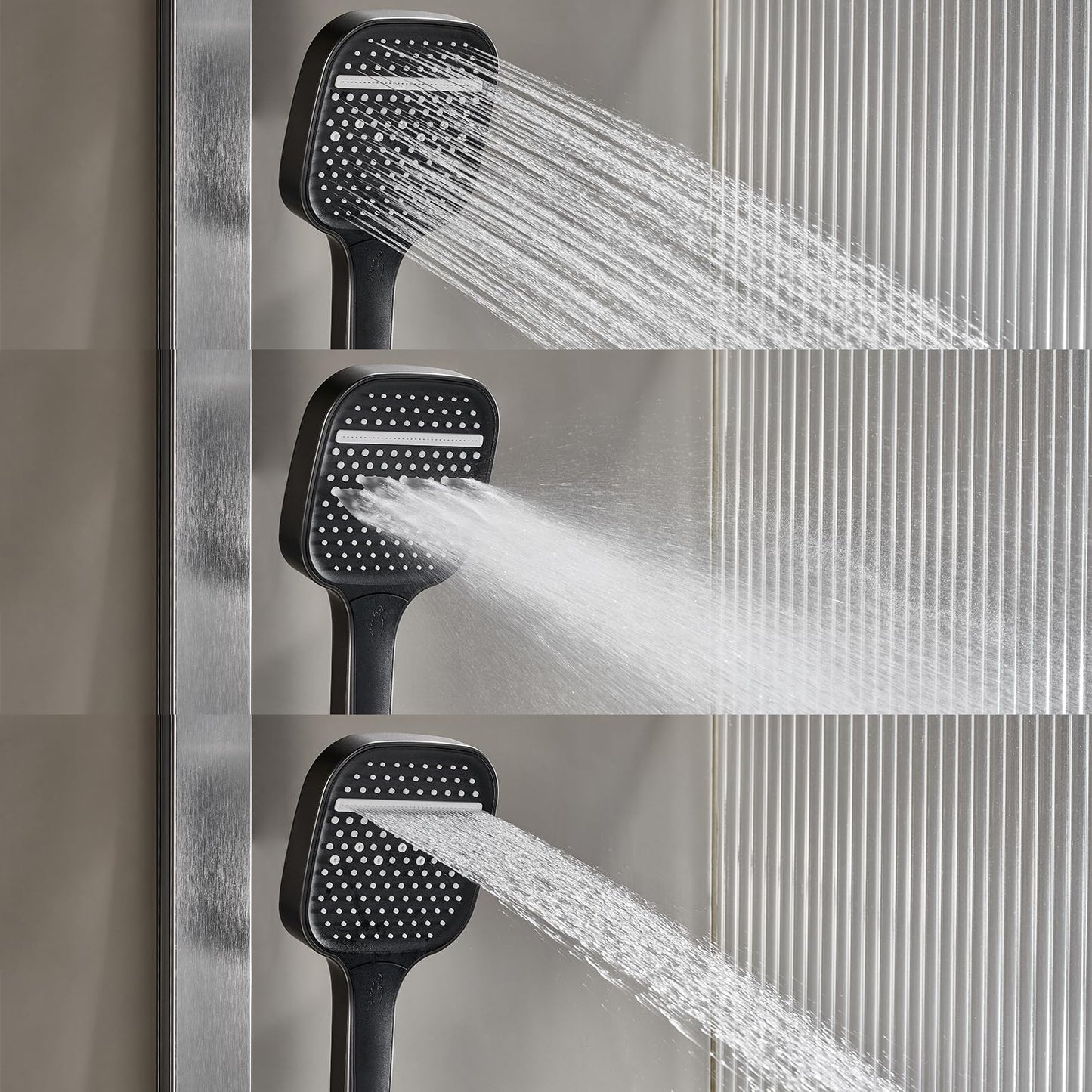 OihPaw Système de douche avec thermostat, robinet de douche - Affichage numérique LED - Kit de douche avec lumière ciel étoilé - 5 voies - Avec bec cascade - Pommeau de douche 3 modes