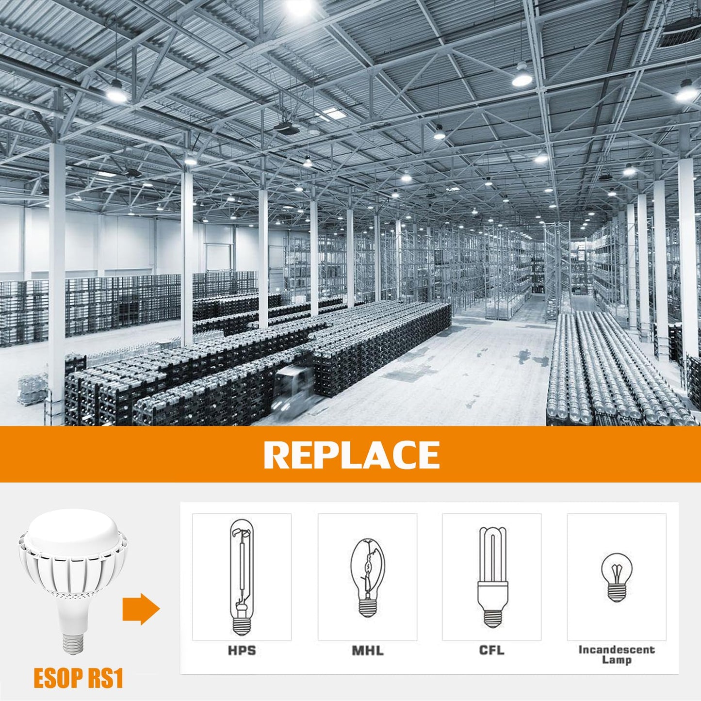 Ampoule LED E40 100W Blanc Naturel avec Adaptateur E27, Équivaut Ampoules à Incandescence 800W, 4000K 13000LM Ampoule éclairage Led Non Dimmable Lampe Industriel pour Garage Entrepôt Supermarché