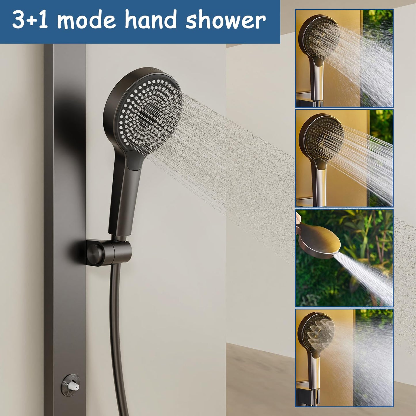 Robinet de Baignoire avec Douchette 3 Jets, Mitigeur Baignoire Cascade Mitigeur de Baignoire Mural Robinet Baignoire avec 150cm Tuyau et Tringle de Douche Réglable (Gris Pistolet)