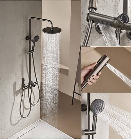 OihPaw Colonne De Douche Thermostatique, Ensemble De Douche Mural 4 Fonctions Avec Affichage NuméRique Led Pomme De Douche Ronde De 26 Cm, Douchette à Main, Robinet De Bain Cascade