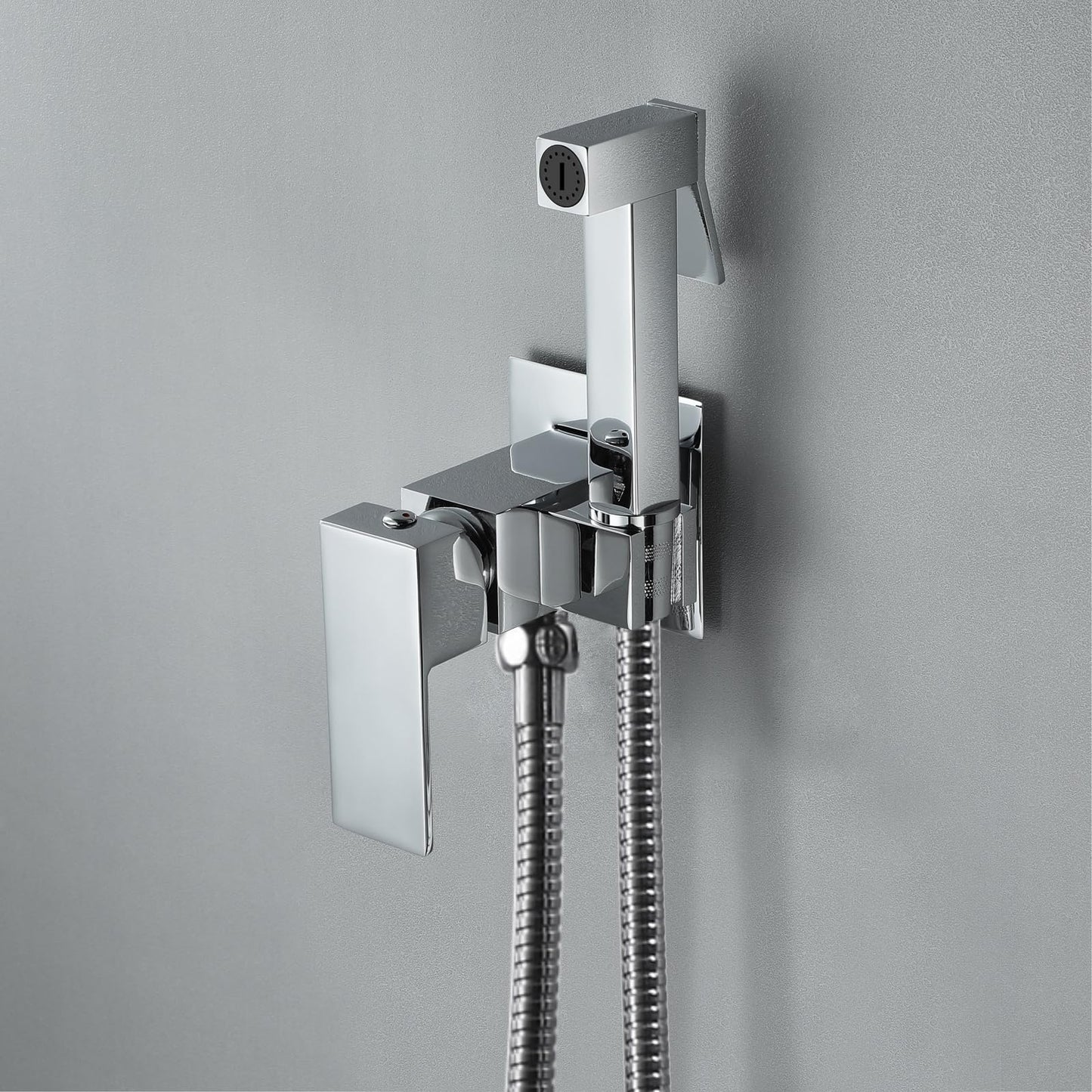 Kit Douchette WC, Laiton Douchette Toilette WC Mural Pulvérisateur de Bidet Eau Froide et Eau Chaude Toilette Bidet Spray avec 1.5m Tuyau (Chrome)