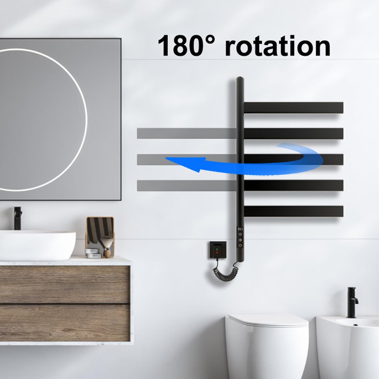 OihPaw Sèche-serviette électrique,Rotation à 180° Chauffe-Serviettes à Thermostat Intelligent WiFi,675x450mm Radiateur Salle Bain