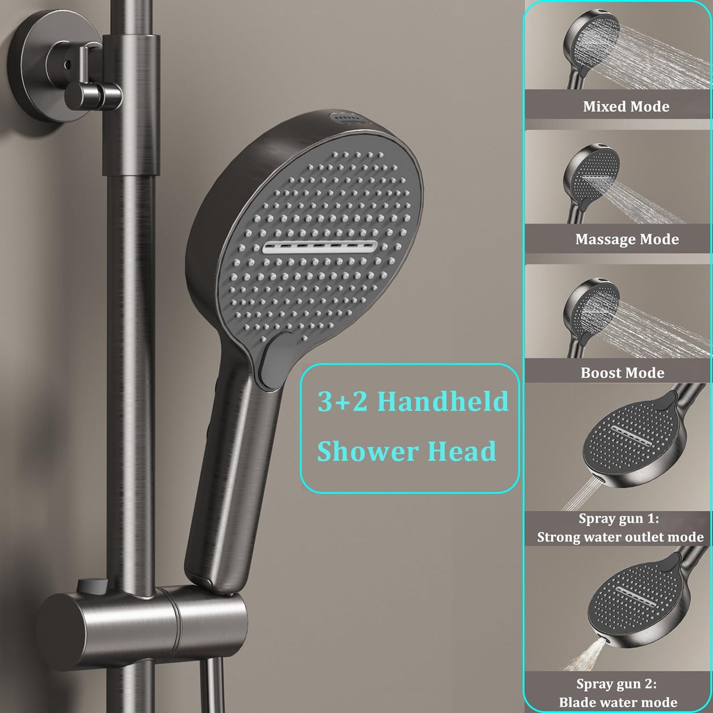 Colonne de Douche Thermostatique Colonne Douche Salle de Bain Affichage Numérique Colonne de Douche avec Mitigeur, Gris Pistolet Hauteur RéGlable Ensemble de Douche avec Douchette