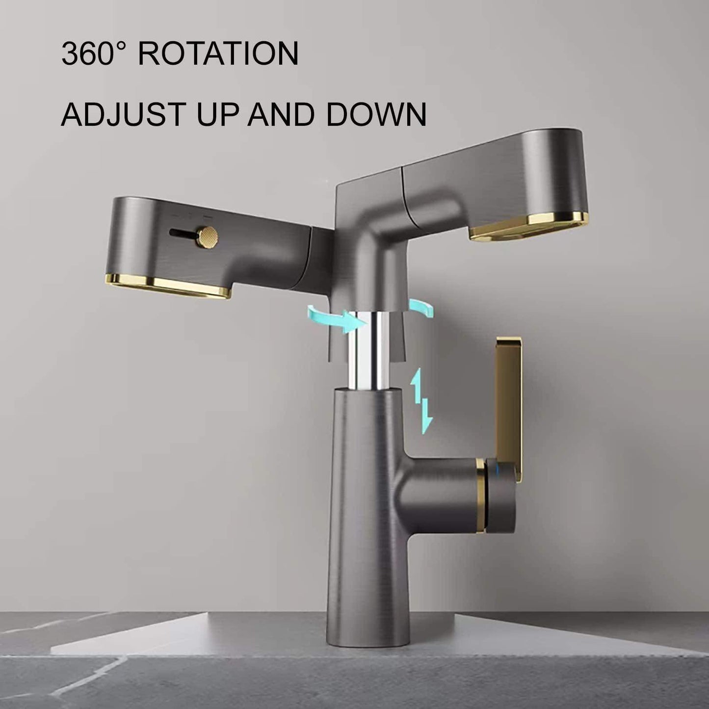 Robinet De Salle De Bain Avec PulvéRisateur Extractible, LED Affichage NuméRique De La TempéRature Rotation à 360 DegréS Robinet D'éVier De Salle De Bain Avec Trois Modes Gris