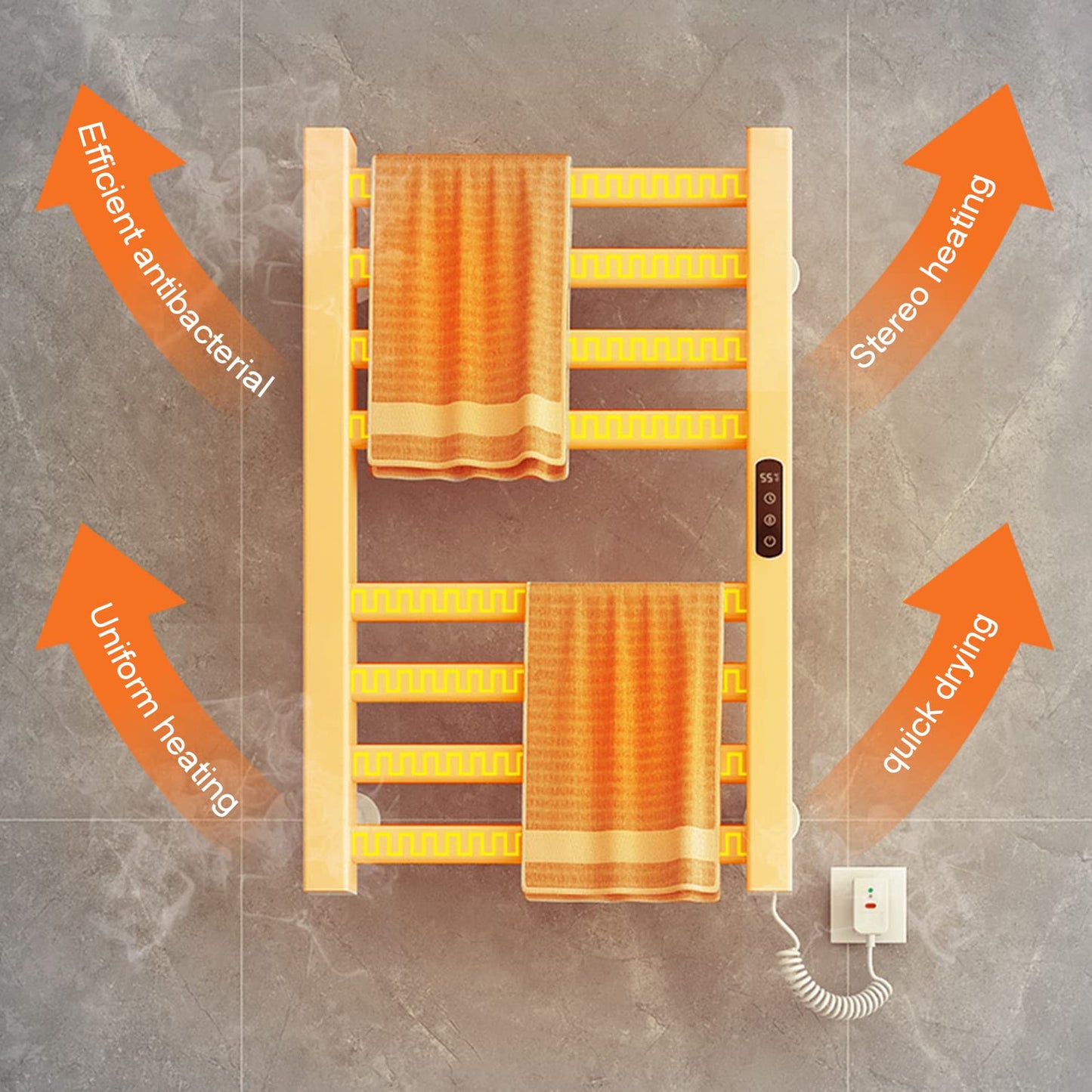 OihPaw Sèche-serviette électrique,450x700mm Porte Serviettes Chauffant Porte-Serviettes électrique Intelligent Radiateur Porte-Serviettes, Chauffage en Fibre de Carbone