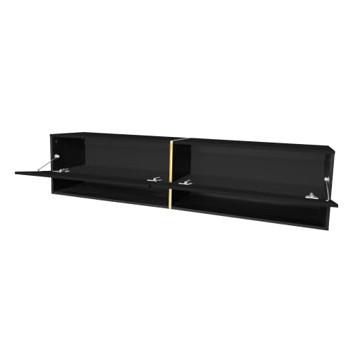 Meuble TV, Meuble TV Noir Suspendu/Autonome, Banc TV avec Rangement combiné, Meuble TV Mural, Table TV, Meuble TV de Salon, Peut accueillir 60-69 Pouces, Taille du Meuble TV 172cmx35cmx40cm