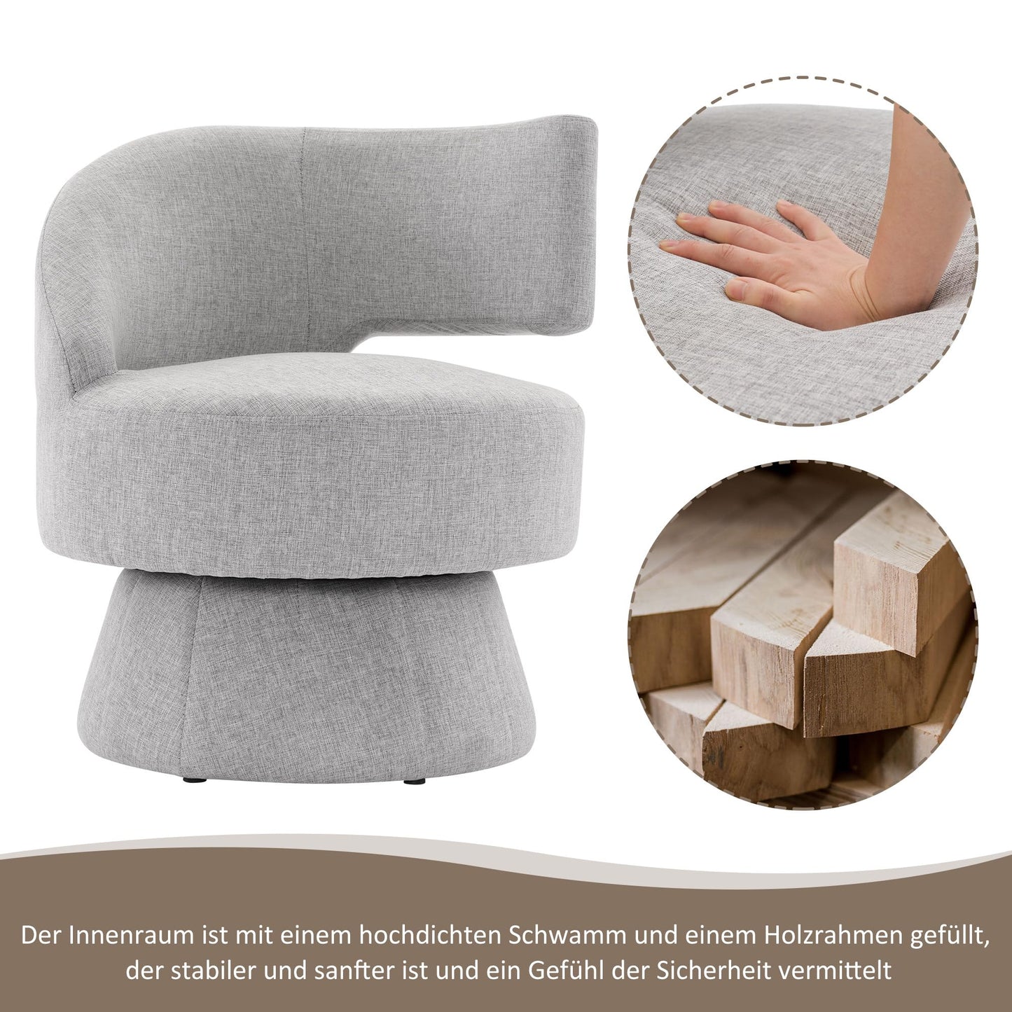 Gris Chaise de Pivotant, Fauteuil Crapaud utiliser Artisanat en Tissu, Fauteuil Salon Peut Pivoter à 360 Degrés, Conception simple Fauteuil Chambre Pivotant En Vigueur Chambre à Coucher, Salon,