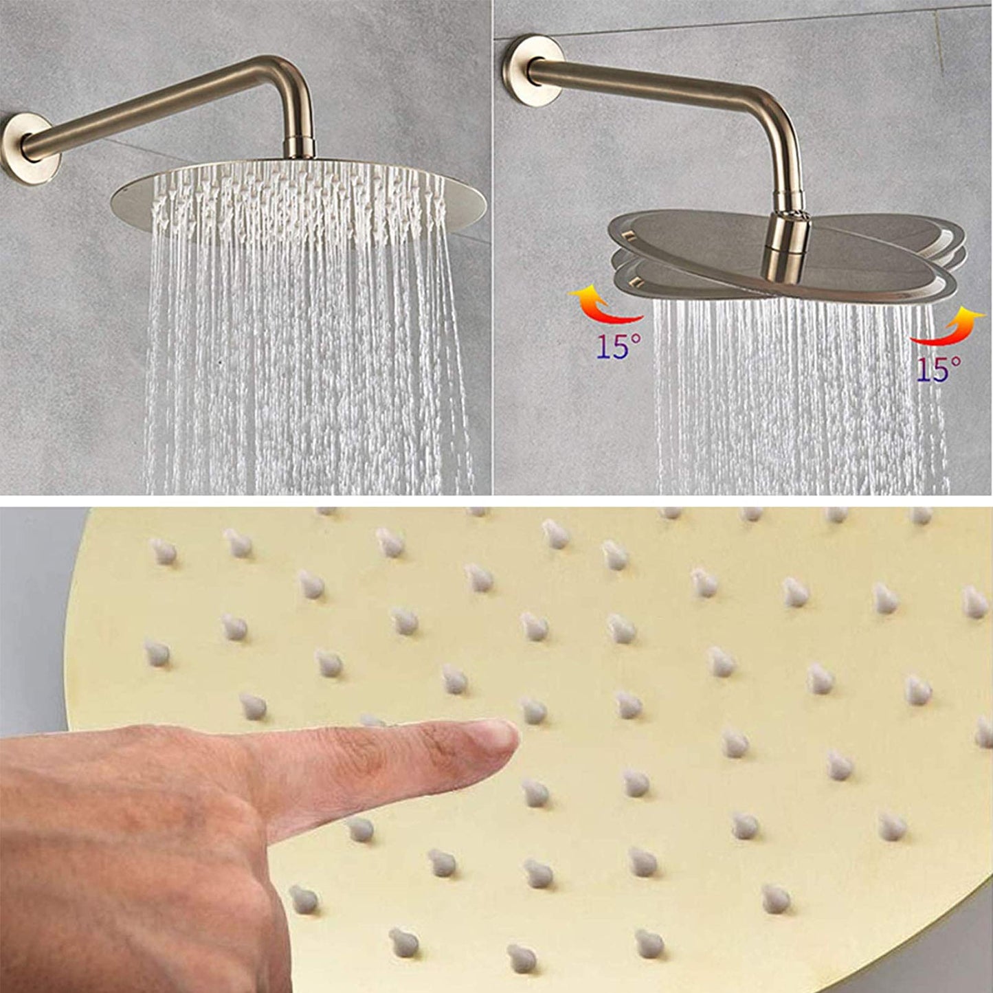 OihPaw Ensemble de douche encastrable doré brossé,10" Kit de Douche à Encastrer avec Douchette à Mains,Systèmes de douche,Mitigeur de Douche Salle de Bain