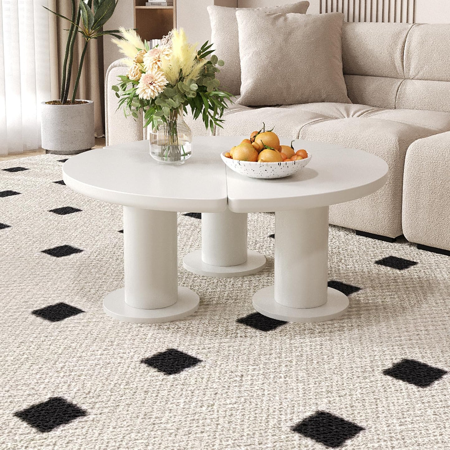 Peiaw Table Basse,Table de Salon,Table Basse Minimaliste Moderne,Table Basse Ronde,Table Basse de Salon Blanche,Colonne de Support cylindrique,Table Basse diamètre 100 cm, Hauteur 40 cm