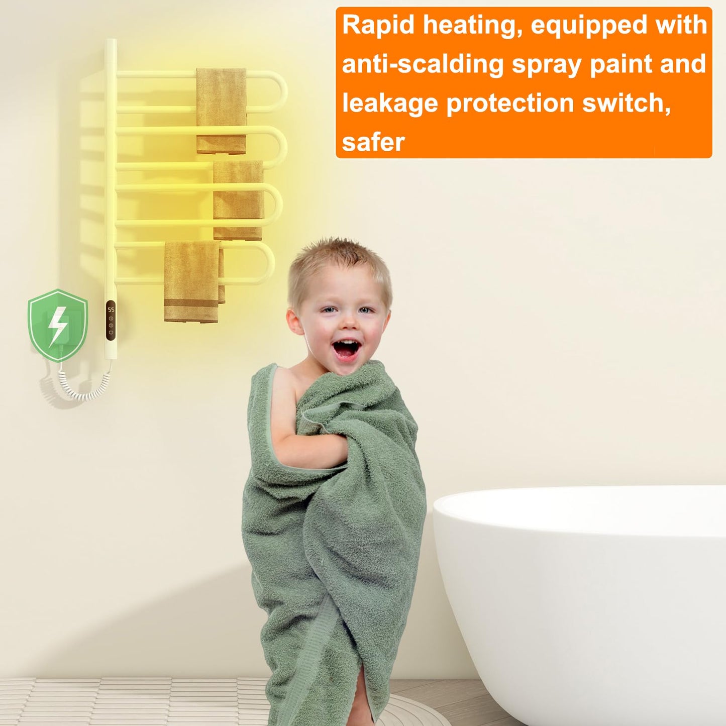 OihPaw Sèche-serviette électrique,Rotation à 180° Seche Serviette, Porte-Serviettes électrique, Chauffe Serviette Salle de Bain, avec Minuterie/Température Réglable, Économie d'énergie
