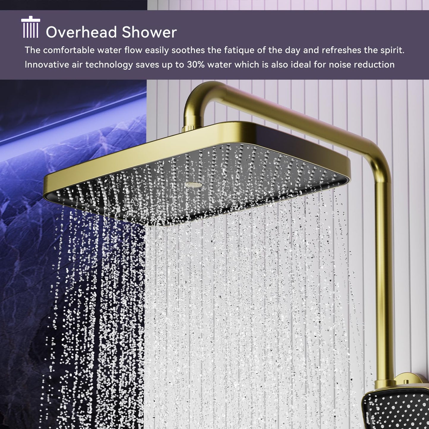 Colonne de Douche Dorée Brossé Thermostatique Mitigeur en Laiton Systeme de Douche Affichage Numérique LED Ensemble de Douche Pommeau De Douche, Douchette, Robinet De Baignoire