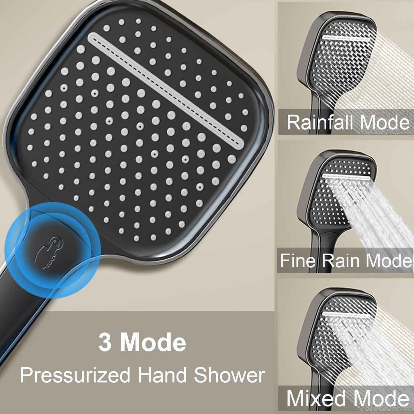 OihPaw Colonne de Douche Cascade,Piano Ensemble Douche 3 Fonctions Kit de Douche Hauteur Réglable Système de Douche Gris avec Mitigeur Cascade,Pommeau de Douche 3 Modes,Douche de Tête