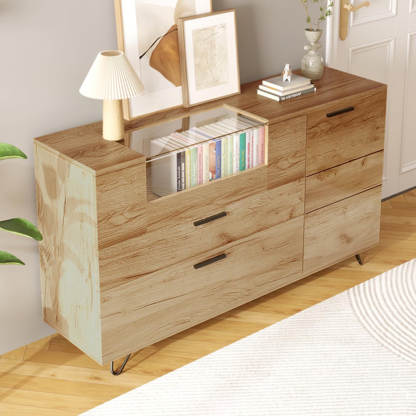 Buffet,bahut de salle a manger,buffet avec 2 tiroirs et 1 porte, buffet avec éclairage LED, Diviseur multifonctionnel,porte vitrée avec cordon de serrage spécial,Convient aux balcons et aux bureaux