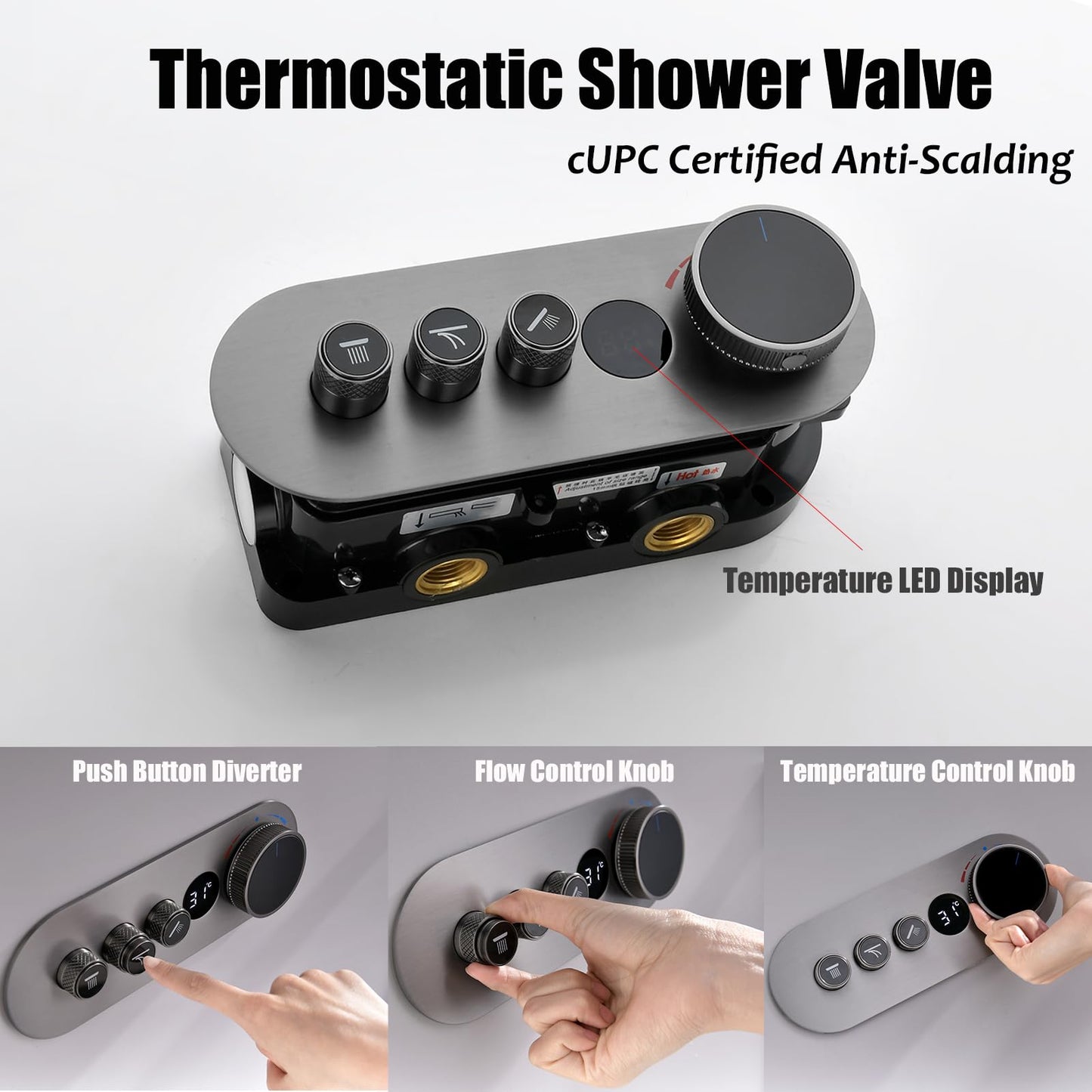 OihPaw Colonne de Douche Noir Thermostatique Encastrable,Ensemble de Douche Mural Affichage Numérique,Système de Douche Encastré avec Douchette 3 Modes et 32cm Douche de Tête