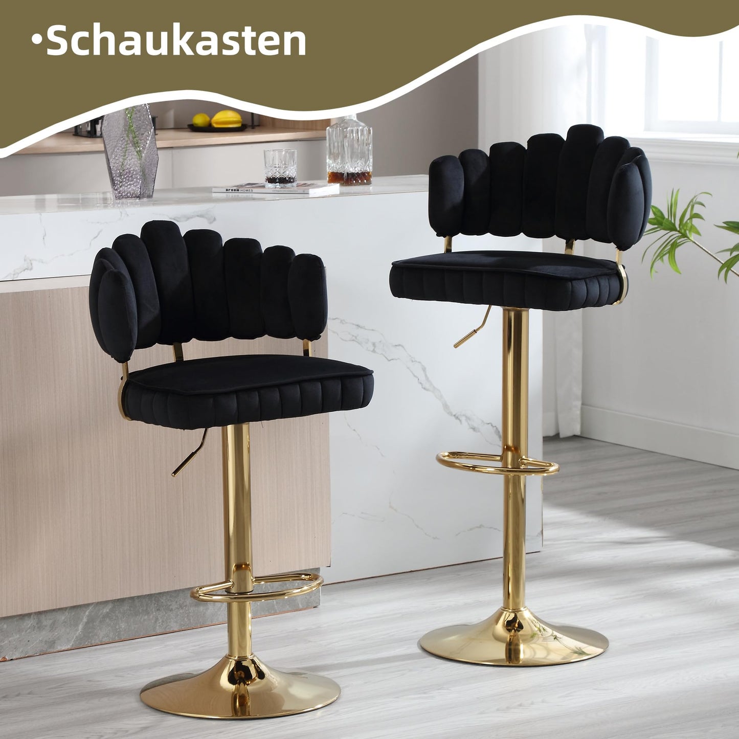 Tabouret Bar Lot de 2 Pivotants Velours Chaise de Bar à Hauteur Comptoir avec Dossier, Repose-pieds, Chaise Haute Bar Comptoir Réglables, Chaises D'îlot pour Salle à Manger, Noir/Gris/Ivoire/Émeraude