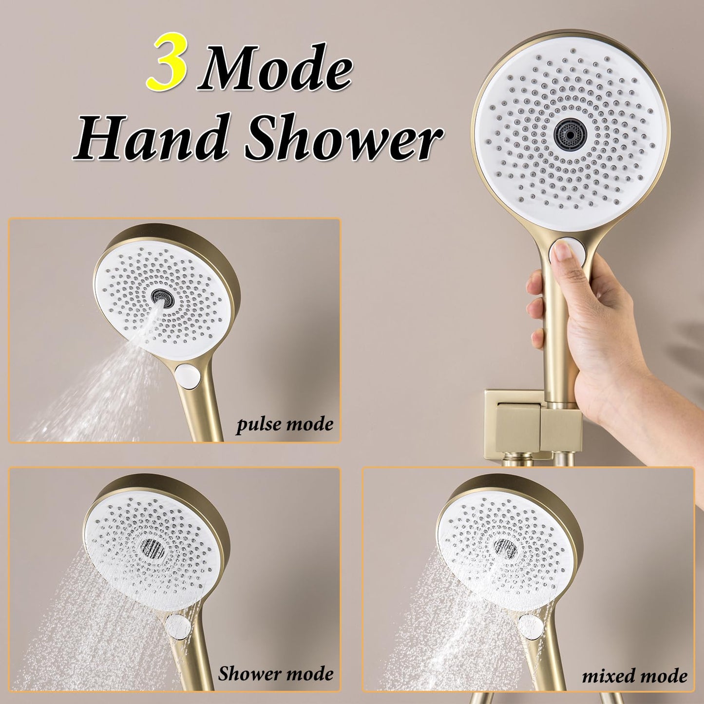 OihPaw Colonne de Douche Thermostatique Encastré Or Brossé Ensemble de Douche pour Salle de Bain avec Affichage Numérique,Système de Douche à Cascade et Pluie Rond Tête de Douche