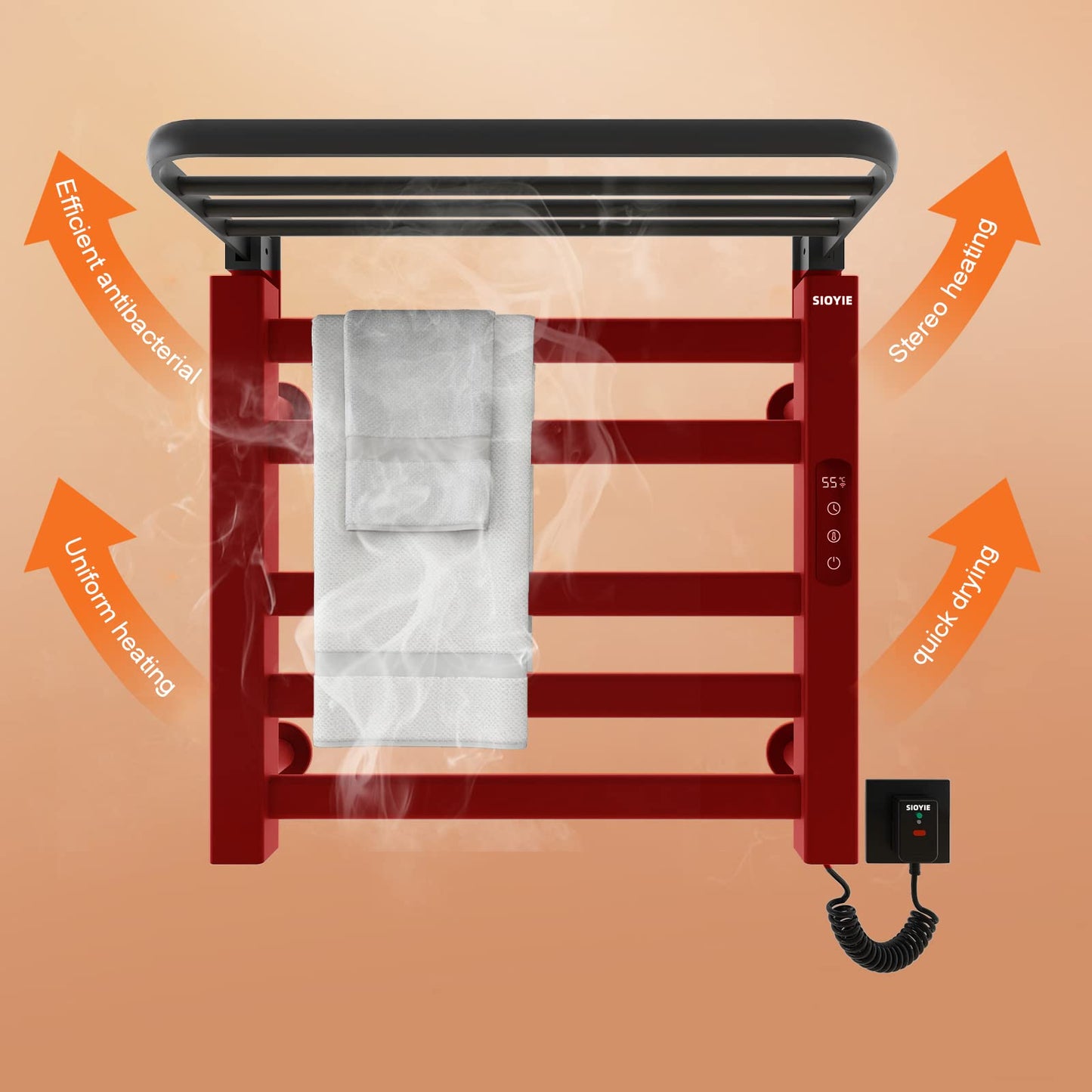 OihPaw Sèche-serviette électrique,500x500mm Porte Serviettes Chauffant, Radiateur Porte-Serviettes, Porte-Serviettes électrique Intelligent, Chauffage en Fibre de Carbone