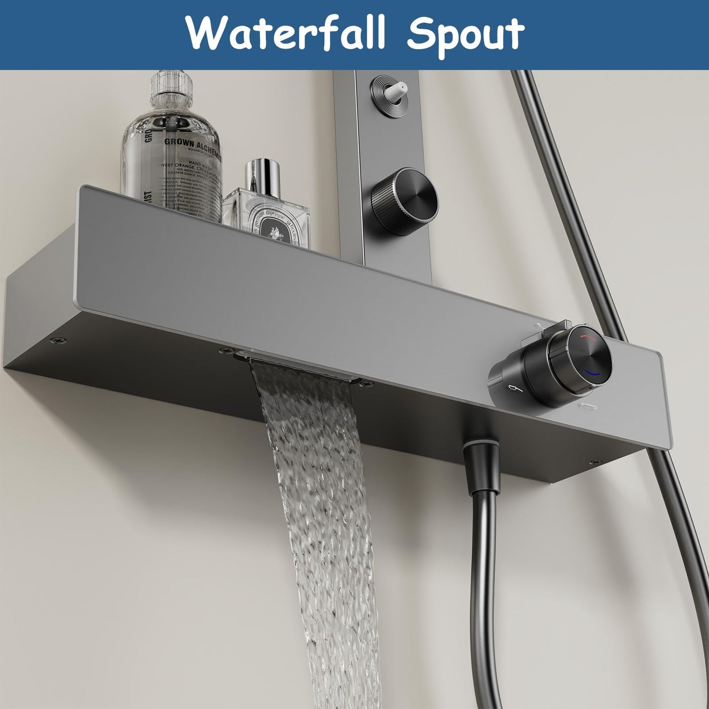 Système de Douche, Colonne de Douche avec Mitigeur Ensemble de Douche 4 voies Mural Kit de Douche avec Pomme de Douche y Douchette, Spray Dorsal, Bec de Baignoire (Gris Pistolet)