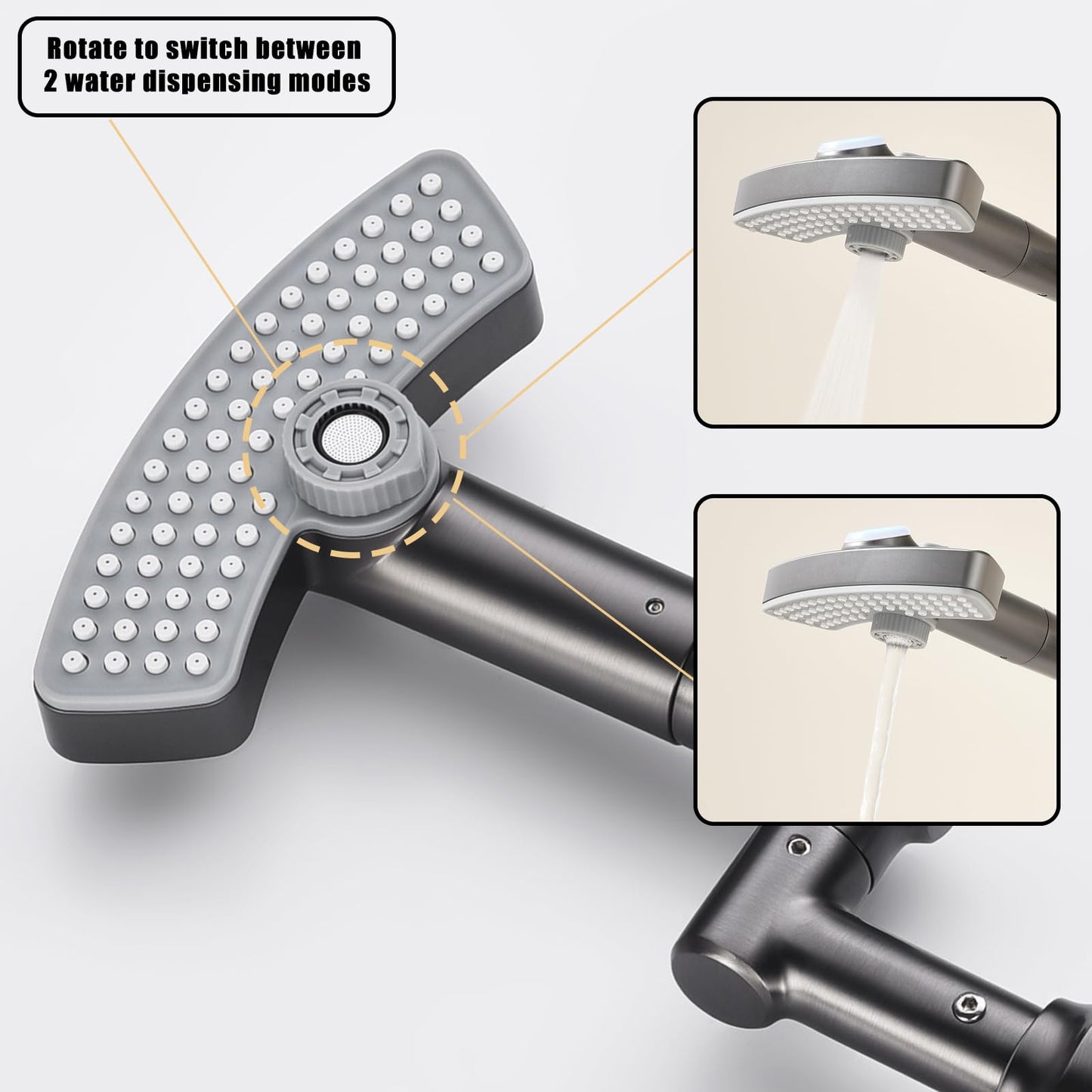 Mitigeur Lavabo Affichage Numérique LED Robinet Lavabo Gris Pistolet Robinet Cascade, Rotation à 360° Robinet Salle de Bain 3 Fonctions Mitigeur Salle de Bain