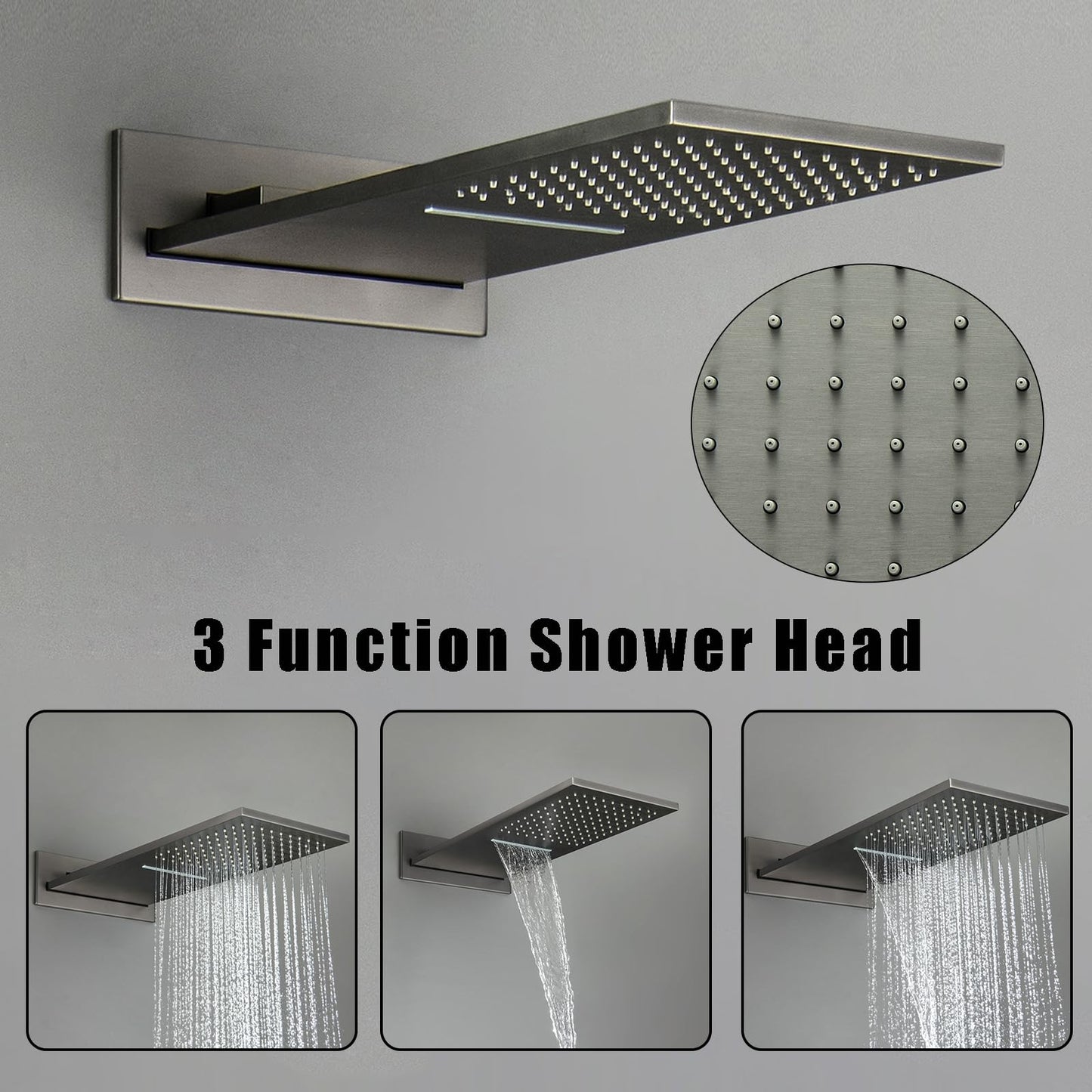 OihPaw Colonne de Douche Thermostatique Douche Encastrable Affichage Numérique Colonne de Douche Encastrable Gris Pistolet Ensemble de Douche avec 3 Fonctions Pommeau de Douche
