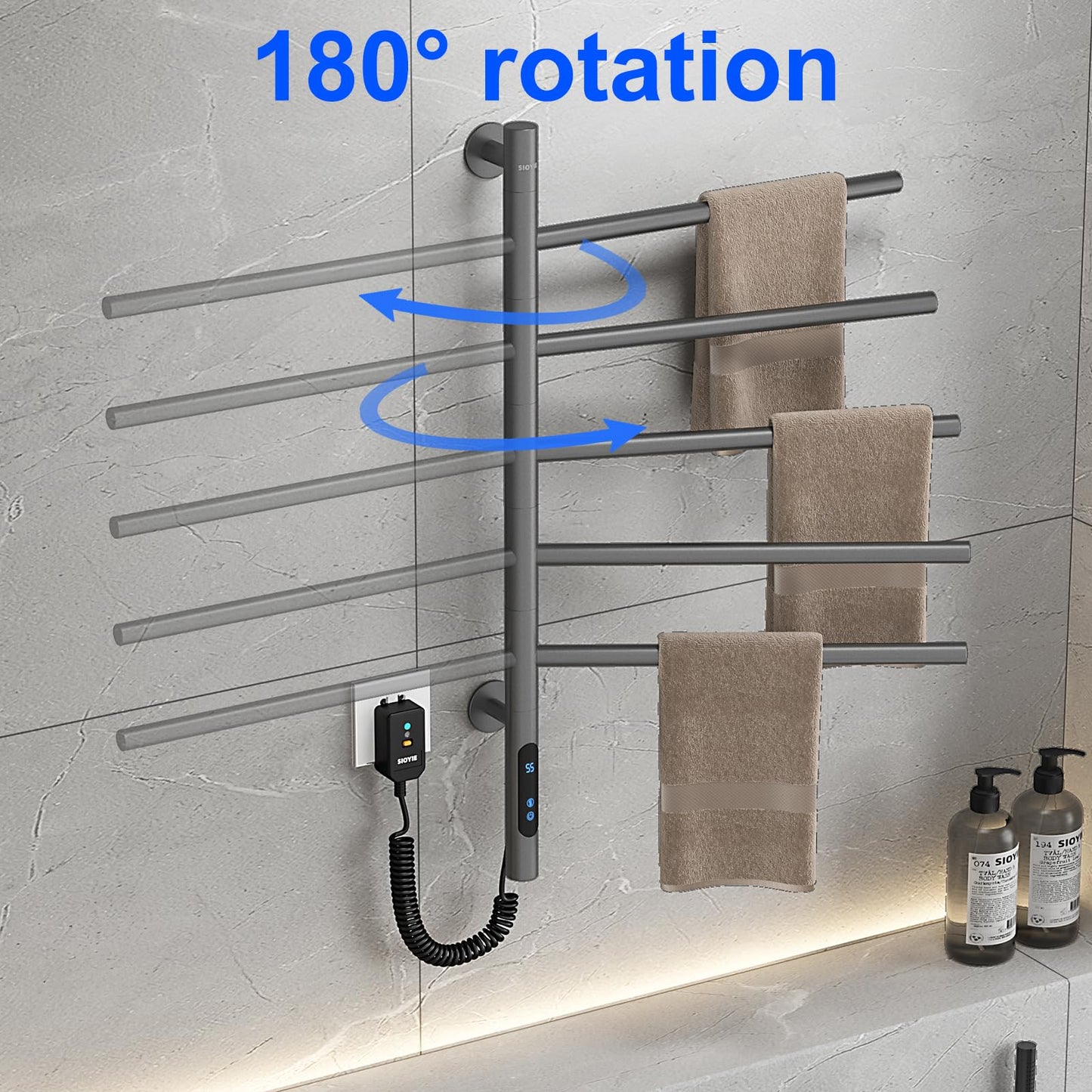 Elektrischer Handtuchtrockner, WiFi Smart Thermostat Handtuchwärmer, für Alexa und Google Home und APP, 420 x 660 mm, 180° Drehung, elektrischer Handtuchhalter, Heizkörper-WiFi Grau