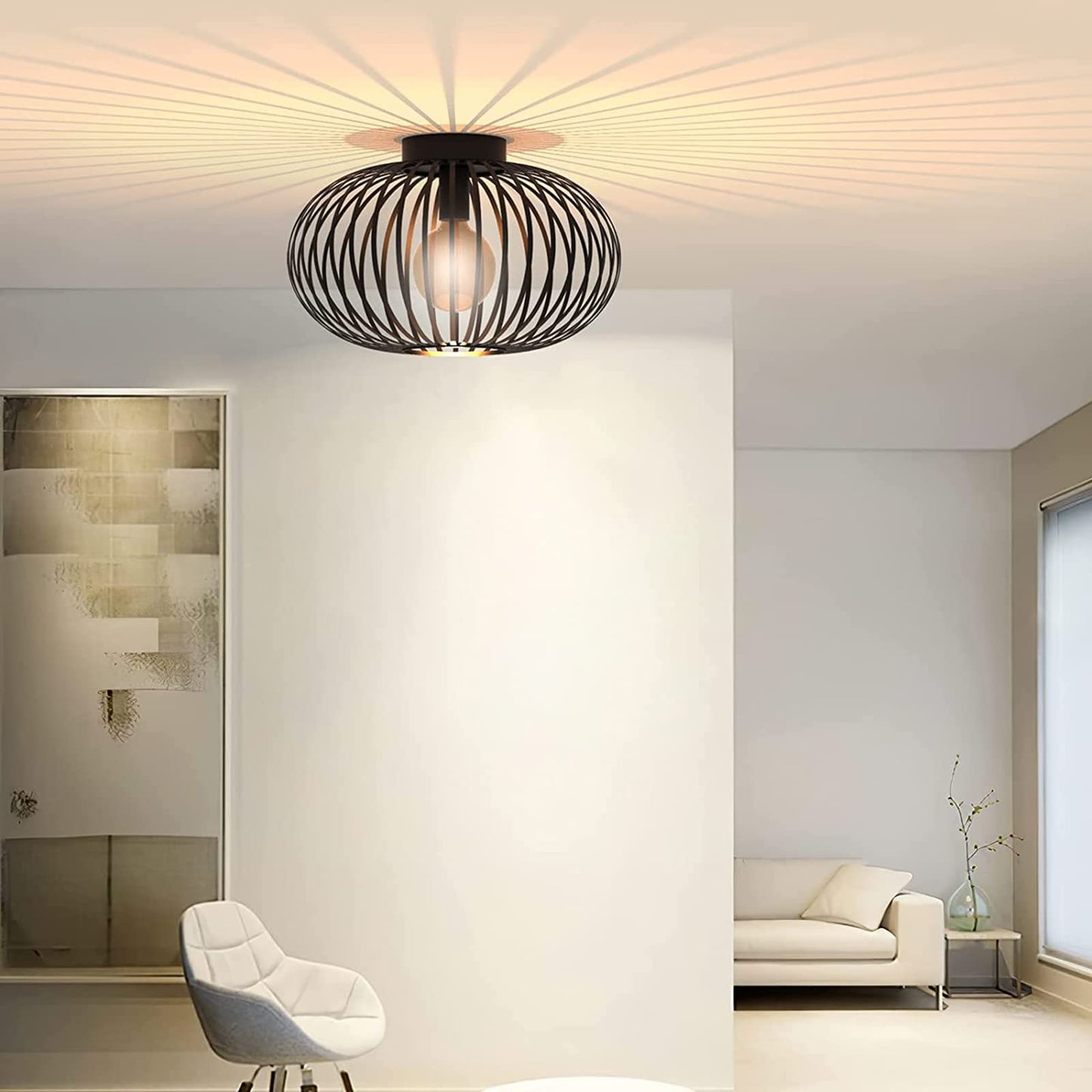 Plafonnier rétro,Plafonnier Industrielle Retro en Métal Cage Fer Noir,Plafonnier Vintage lustre Suspension Luminaire E27 pour Entrée,Porche,Couloir,Salle à Manger