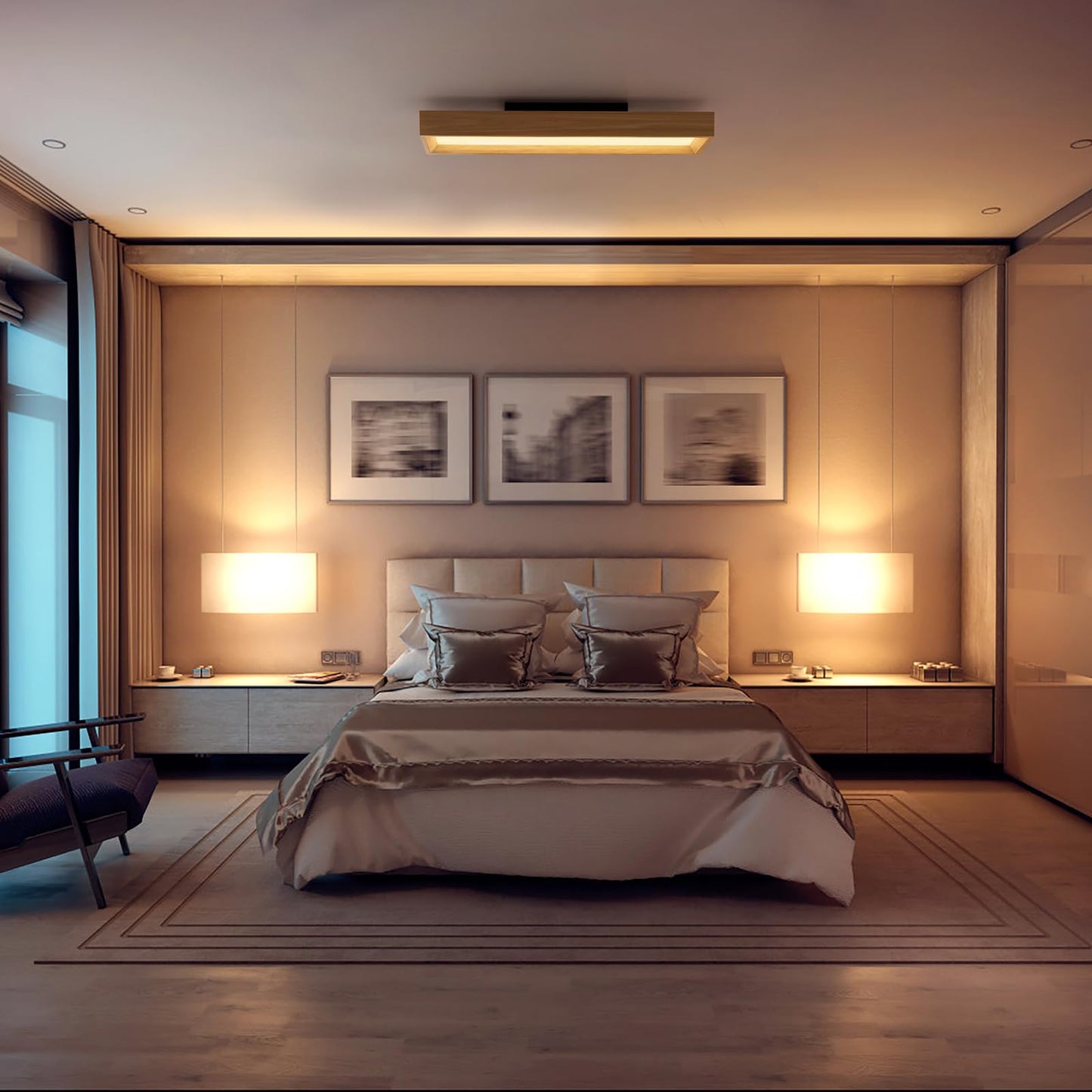 Plafonnier LED Salon, 30W Luminaire Plafonnier Cuisine Moderne, Lumière Chaude 3000k, Lampe de plafond Rectangle pour Chambre Salon Cuisine, Long 65cm
