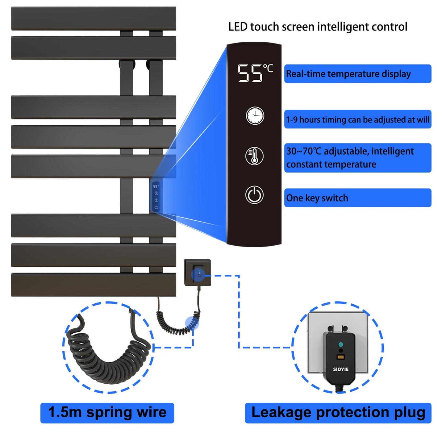 OihPaw Sèche-serviette électrique,Porte-Serviettes électrique,Chauffe-Serviettes Intelligent à Température Constante,Seche Serviette Electrique,Température Réglable, économie d'énergie - G565
