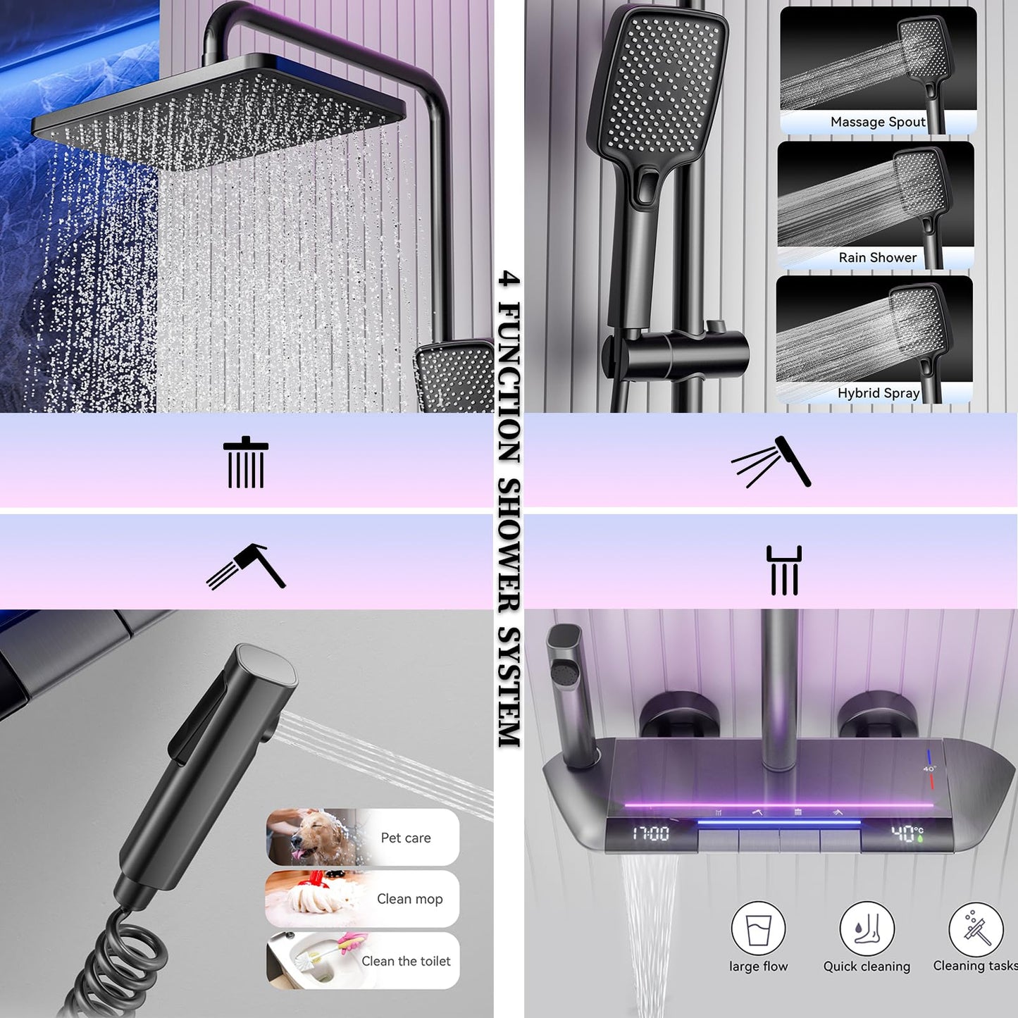 Colonne De Douche Avec Mitigeur Thermostatique Système De Douche Affichage Numérique LED Ensemble De Douche Avec Pommeau De Douche, Douchette, Bidet Douche, Robinet De Baignoire