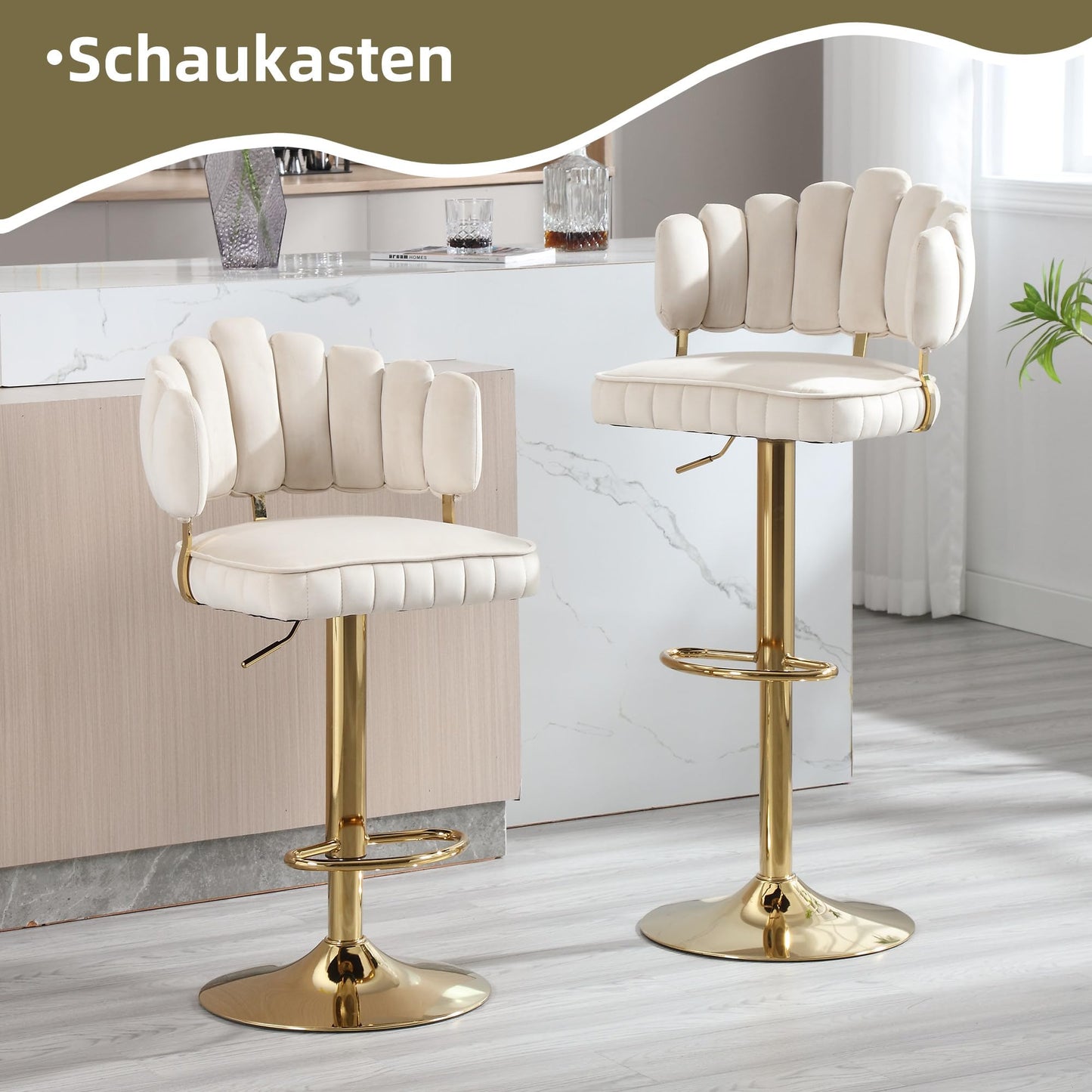 Tabouret Bar Lot de 2 Pivotants Velours Chaise de Bar à Hauteur Comptoir avec Dossier, Repose-pieds, Chaise Haute Bar Comptoir Réglables, Chaises D'îlot pour Salle à Manger, Noir/Gris/Ivoire/Émeraude