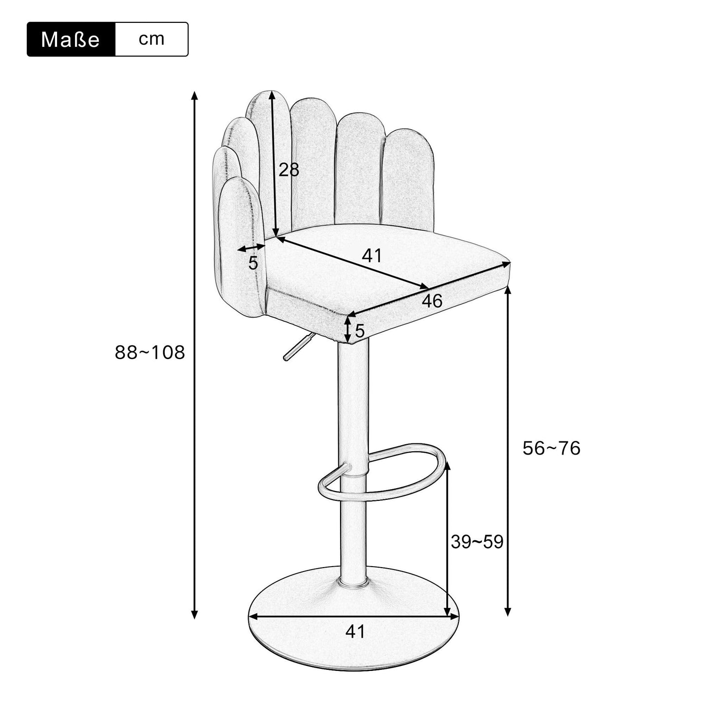 Tabouret Bar Velours Gris, Chaise de Bar lot de 2, Tabourets Réglables Hauteur (56-76 cm), Chaises Pétales avec Repose-pieds, Chaises de Loisirs Modernes, pour Restaurants, Cuisine, Comptoir, Taverne