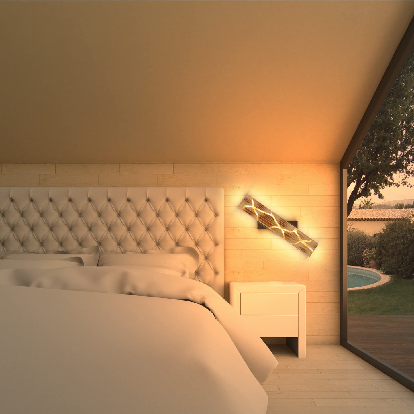 Applique Murale LED, 55 CM Intérieure Applique en Bois, 18W Lampe Murale Crack 360° Rotatif Luminaire Mural 3000K Applique Murale Intérieur 2000LM Résine Applique Murale Bois