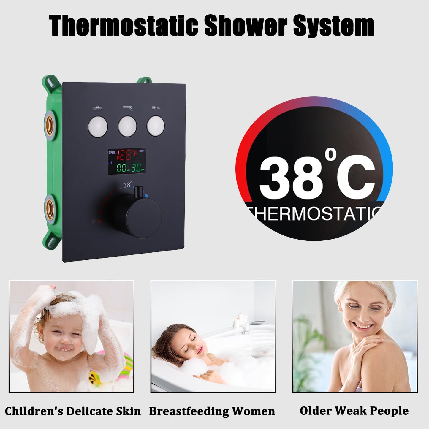 Colonne de Douche Thermostatique Colonne Douche Salle de Bain Colonne Douche Encastrable Noir Ensemble de Douche Affichage Numérique Système de Douche avec Tête de Douche, Douchette
