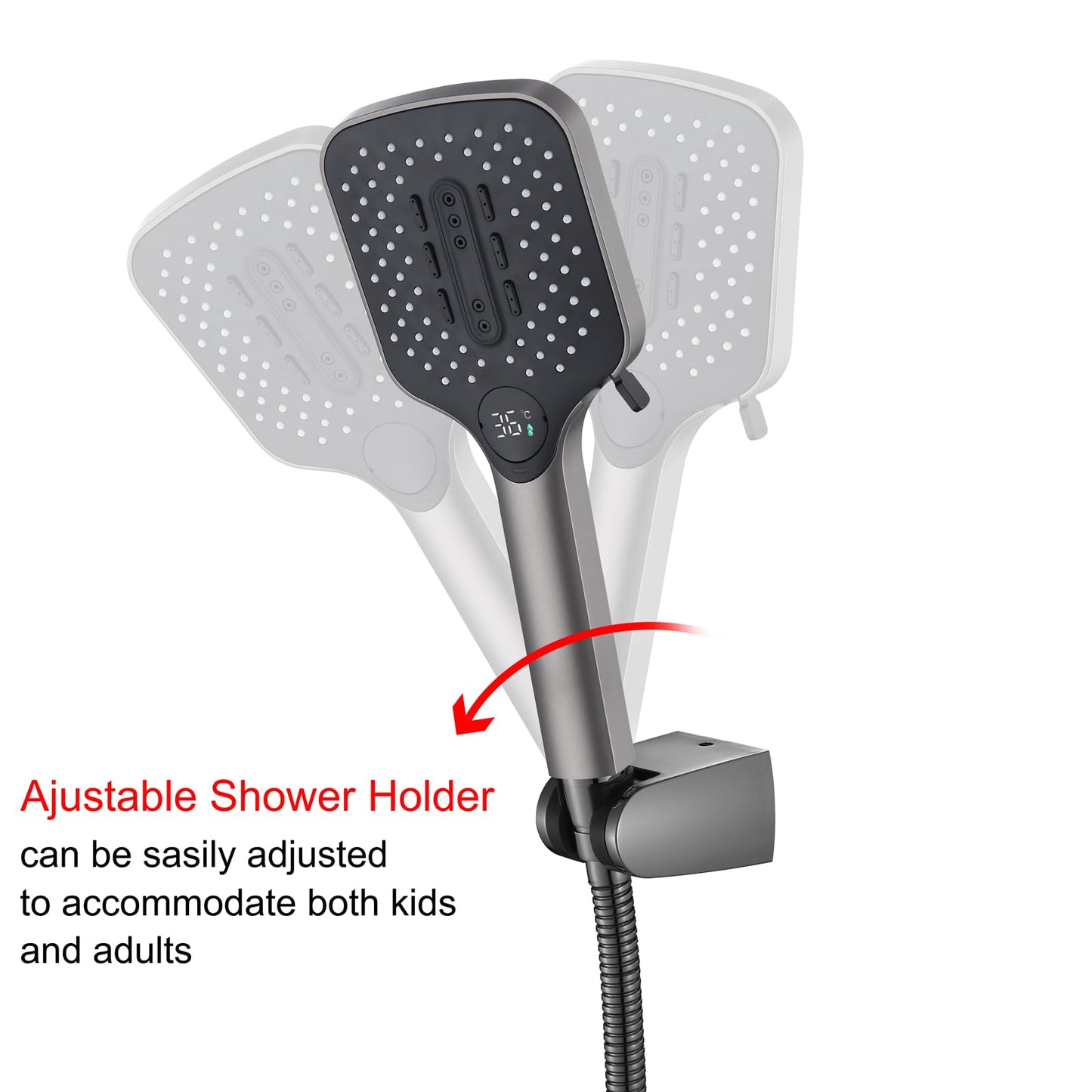 Pommeau de Douche avec 3 Modes, Haute Pression Douchette à Main Anti Calcaire Pommeau Douche Economie Deau Pommeau de Douche avec 1.5M Tuyau de Douche, Support de Douche (Gris Pistolet)