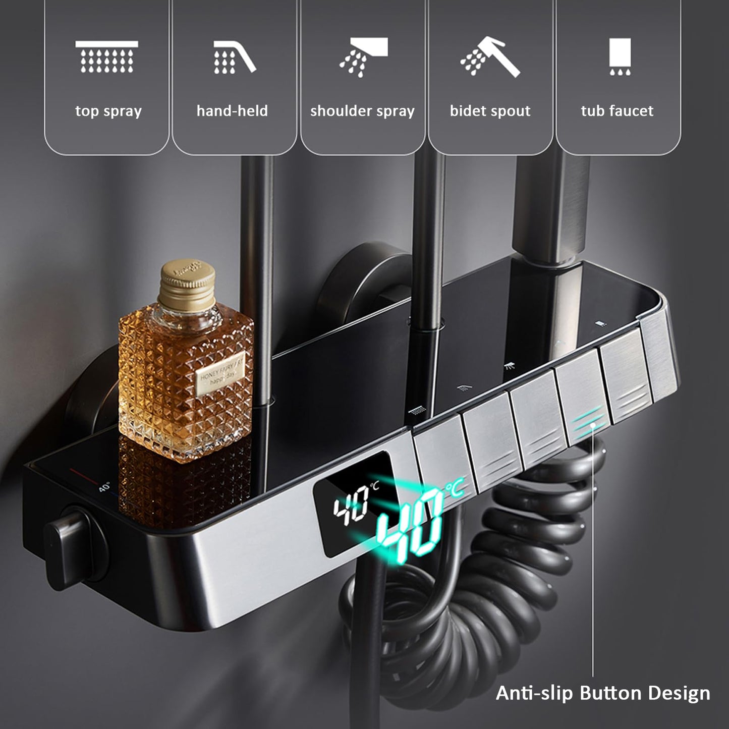 OihPaw Système de Douche Thermostatique,Colonne de Douche avec Affichage de la Température,Pulvérisateur d'épaule,Douche Bidet,Robinet de Douche de Baignoire,Pommeau de Douche,Douche à main