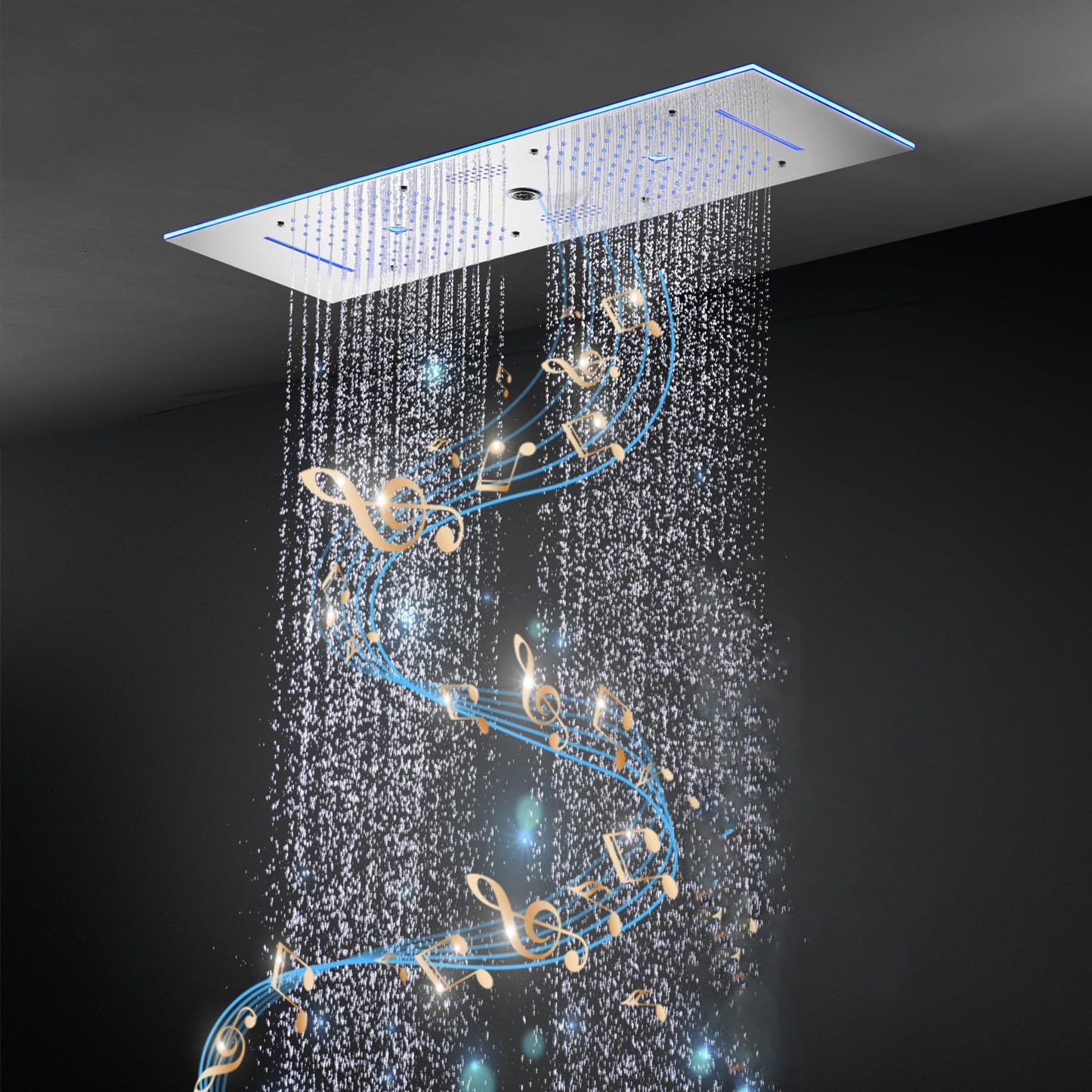 Pommeau de Douche Musique Pommeau Douche LED 64 Couleurs Pommeau de Douche Economie Deau Acier Inoxydable Pomme de Douche Chrome 900 * 300 mm Pomette Douche