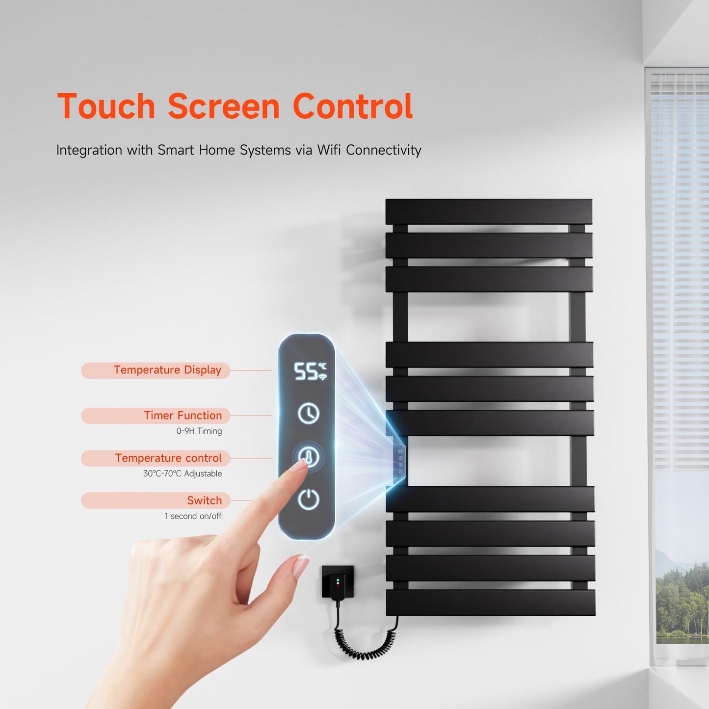 OihPaw Sèche-serviette électrique 1100x550mm 446W WIFI Porte-Serviettes électrique - Fonction de synchronisation