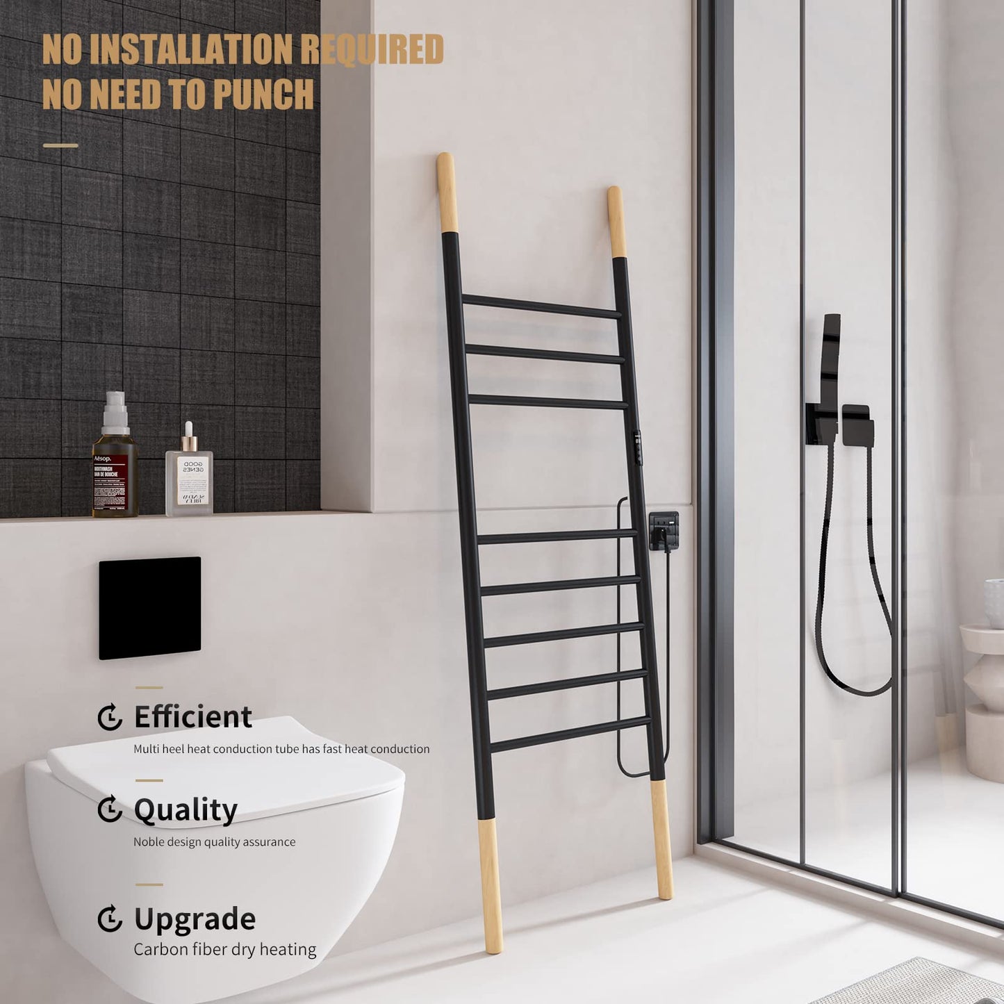 Sèche Serviettes Électrique Porte-Serviettes sur Pied, 150 * 45CM, 110W Porte Chauffe Serviettes Intelligent avec Minuterie Température Réglable, Échelle Porte Serviette Economie D'énergie