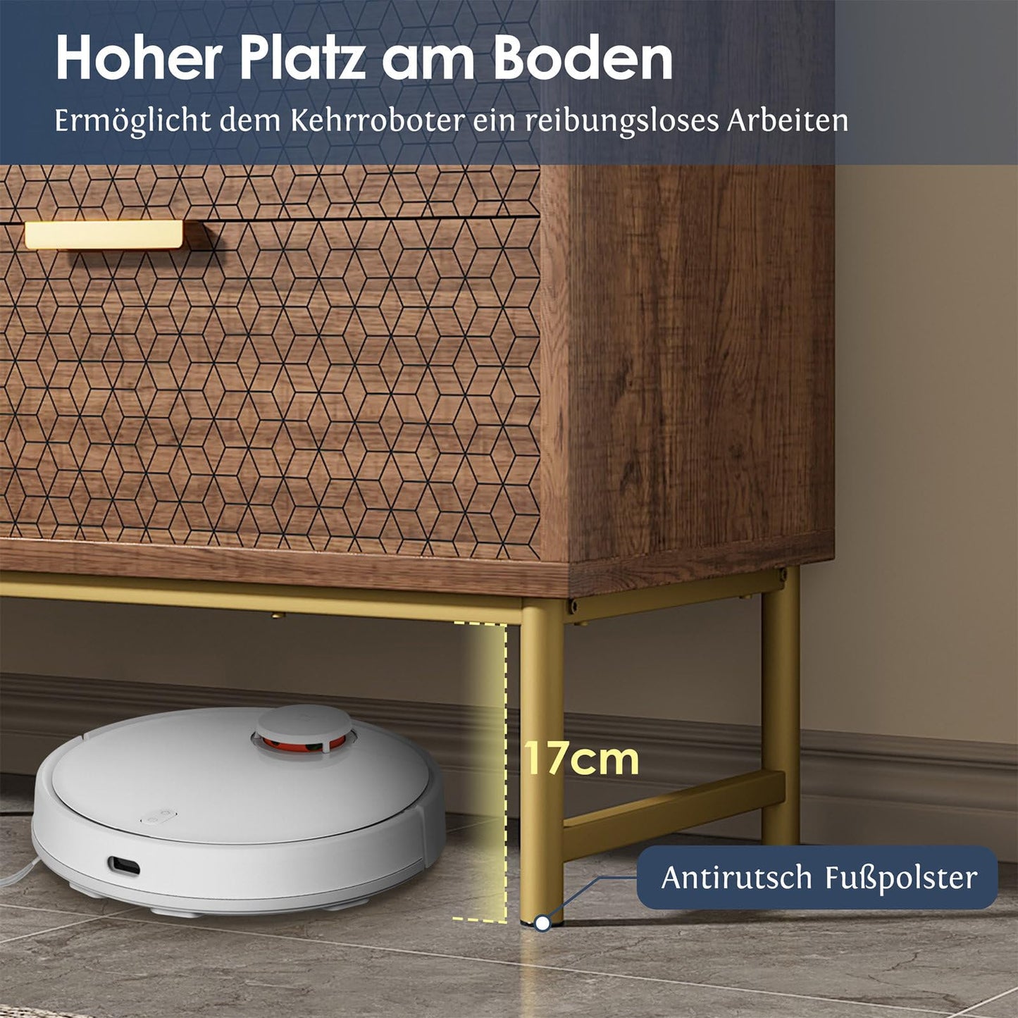 Kommode, Sideboard, Küchen Schrank, Mehrzweckschrank 6 Schubladen mit Griffen, Kippsicher, Höhenverstellbar, Geeignet für Wohnzimmer, Schlafzimmer, Esszimmer, 120 x 75 x 40 cm (B/H/T), Walnussfarbe