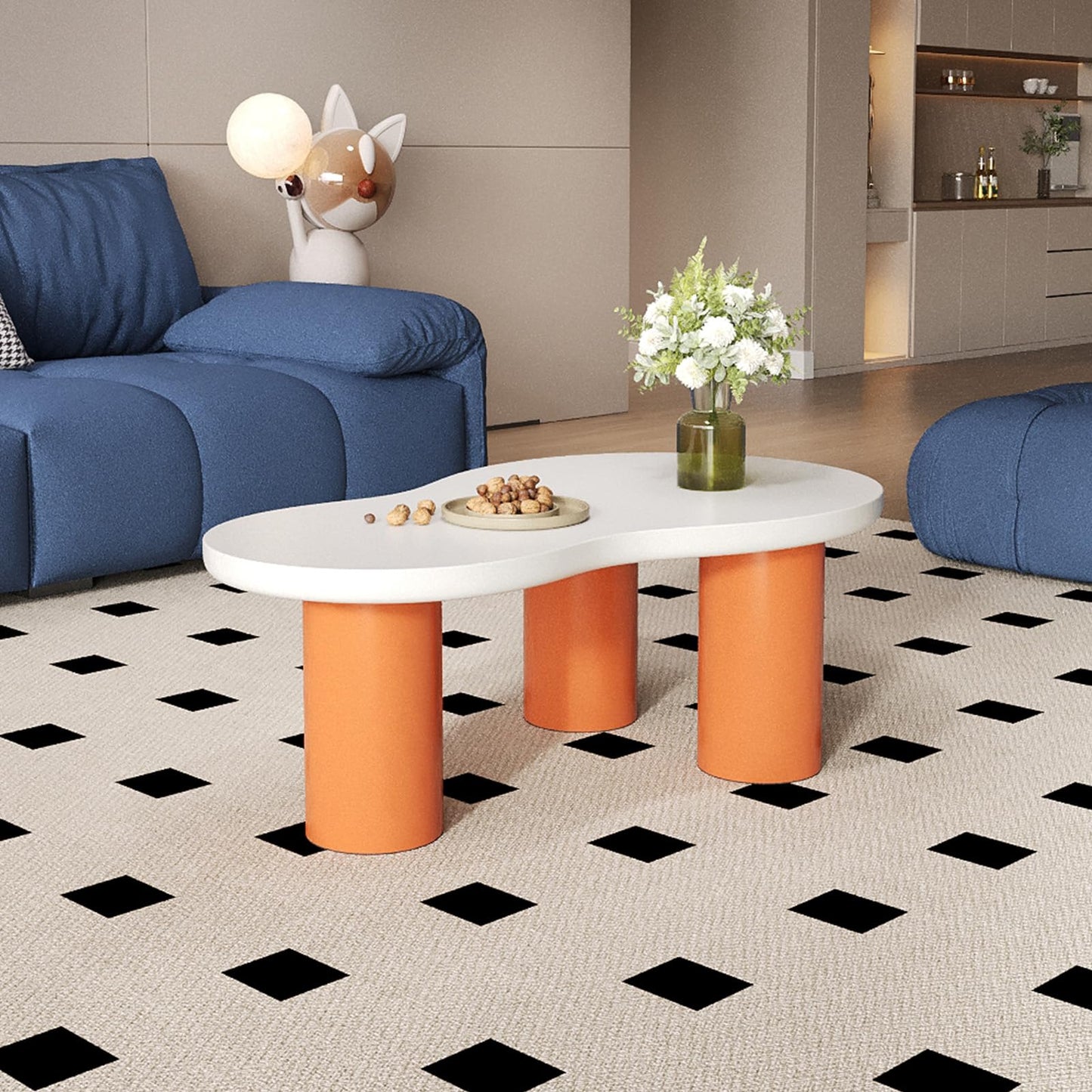 Peiaw Table Basse,Table Basse Minimaliste Moderne,Table Basse en Forme de Nuage,Table Basse Blanc et Orange,Colonne de Support cylindrique,Longueur 99,5 cm, Largeur 43~58 cm, Hauteur 35,5 cm