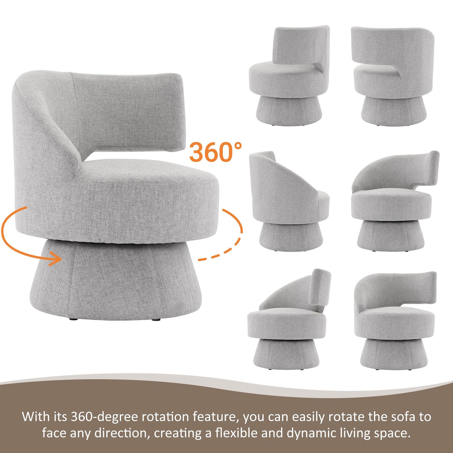 Gris Chaise de Pivotant, Fauteuil Crapaud utiliser Artisanat en Tissu, Fauteuil Salon Peut Pivoter à 360 Degrés, Conception simple Fauteuil Chambre Pivotant En Vigueur Chambre à Coucher, Salon,