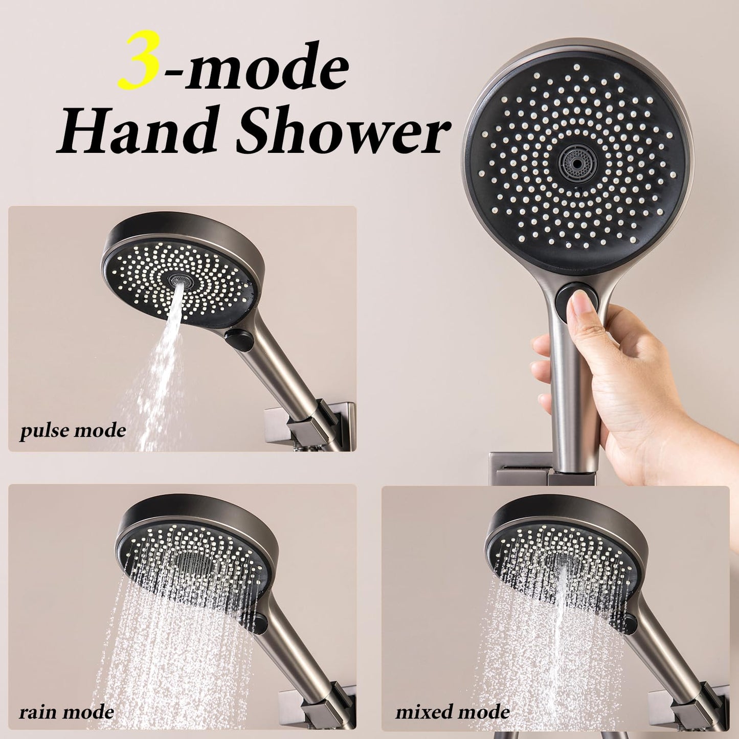 OihPaw Ensemble de Douche Encastré Colonne Douche Thermostatique Gris Système de Douche avec Affichage Numérique LED, 32CM Cascade et Pluie Tête de Douche Rond