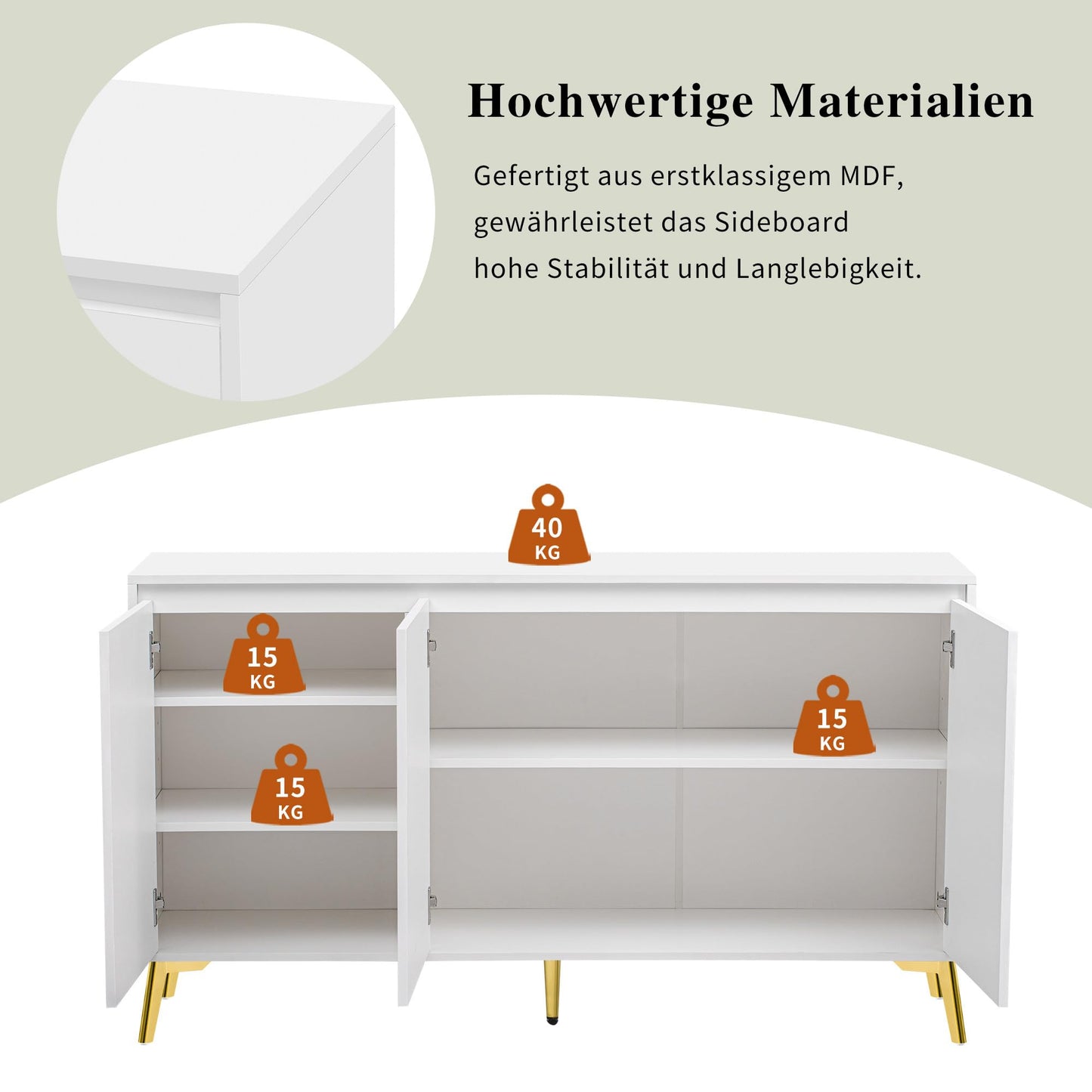 Buffet de Style Moderne au Design Unique Bahut avec 3 Portes, Sans Poignées, Armoire Latérale de Salon, Meuble Buffet de Cuisine, Armoire de Rangement pour Salle à Manger, Entrée (Blanc/Noir)
