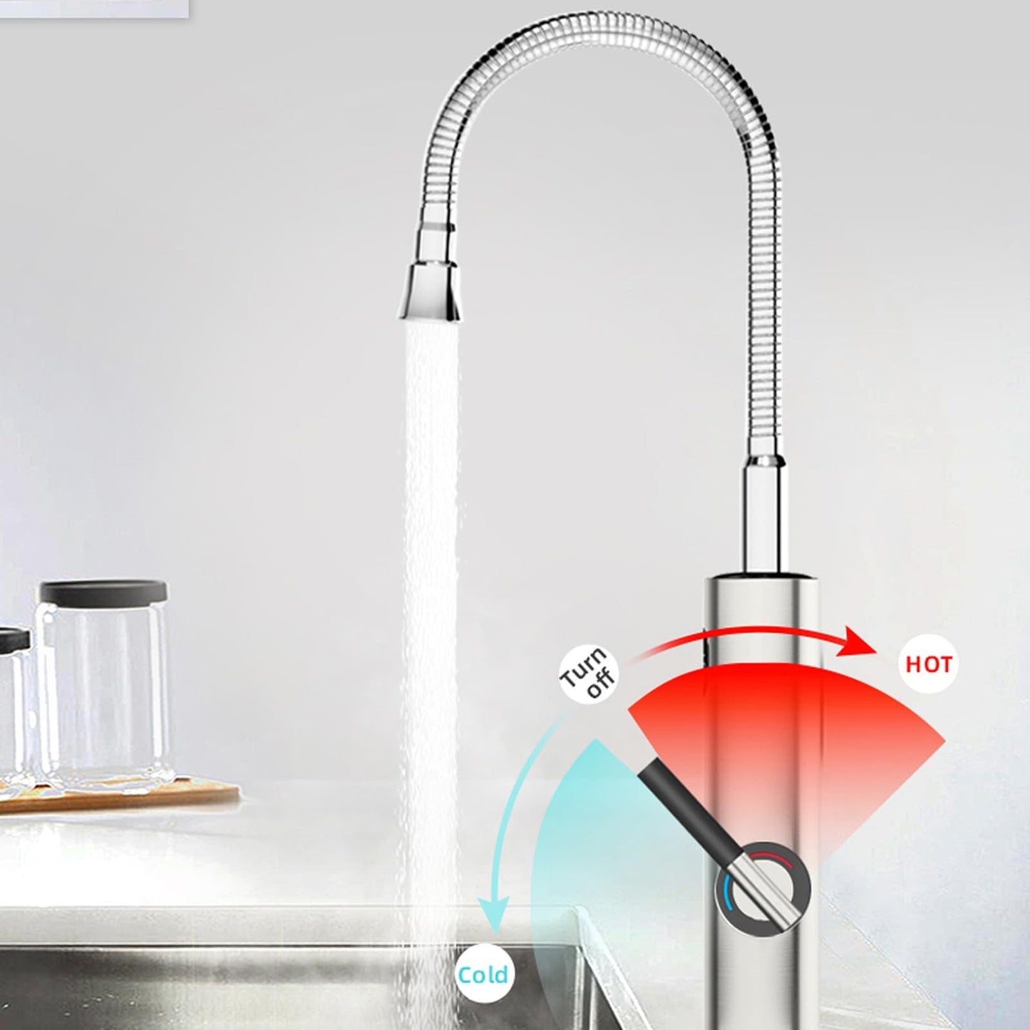 Robinet Électrique Сhauffe Eau Instantané, Affichage Digital Robinet Chauffant Instantané 3200W Robinet Cuisine Chauffage Électrique 360° Rotatif Flexible Robinet D'eau Chaude Électrique