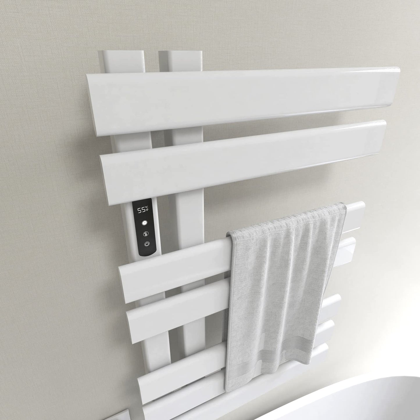 OihPaw Sèche-serviette électrique,450x720mm Radiateur Seche Serviette Salle de Bain, Affichage LED, économie d'énergie, avec Minuterie&Température Ajustable - R530