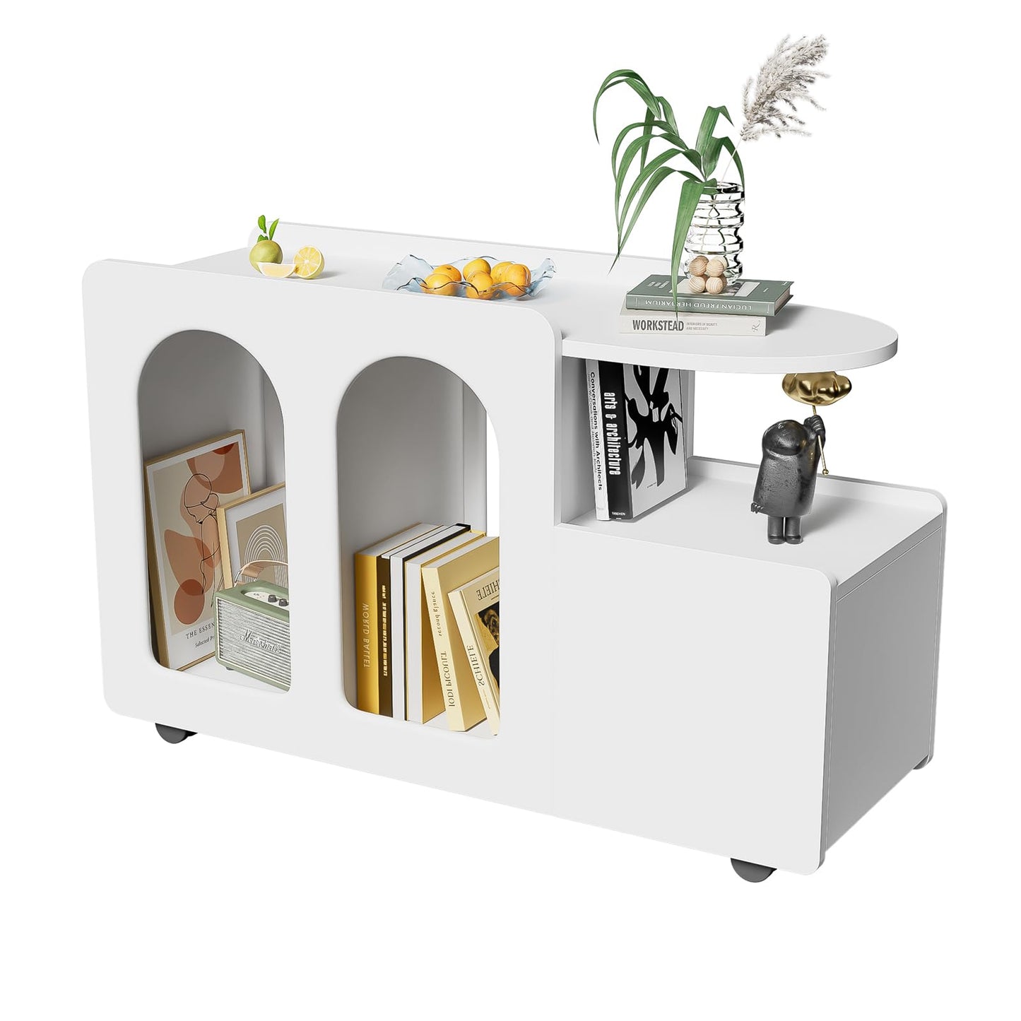Peiaw Buffet,Meuble de Rangement,Commode,Compartiment Ouvert,Buffet Blanc,82 x 30 x 53 cm Armoire latérale Design en Arc,Convient aux Restaurants, Chambres, balcons, Bureaux