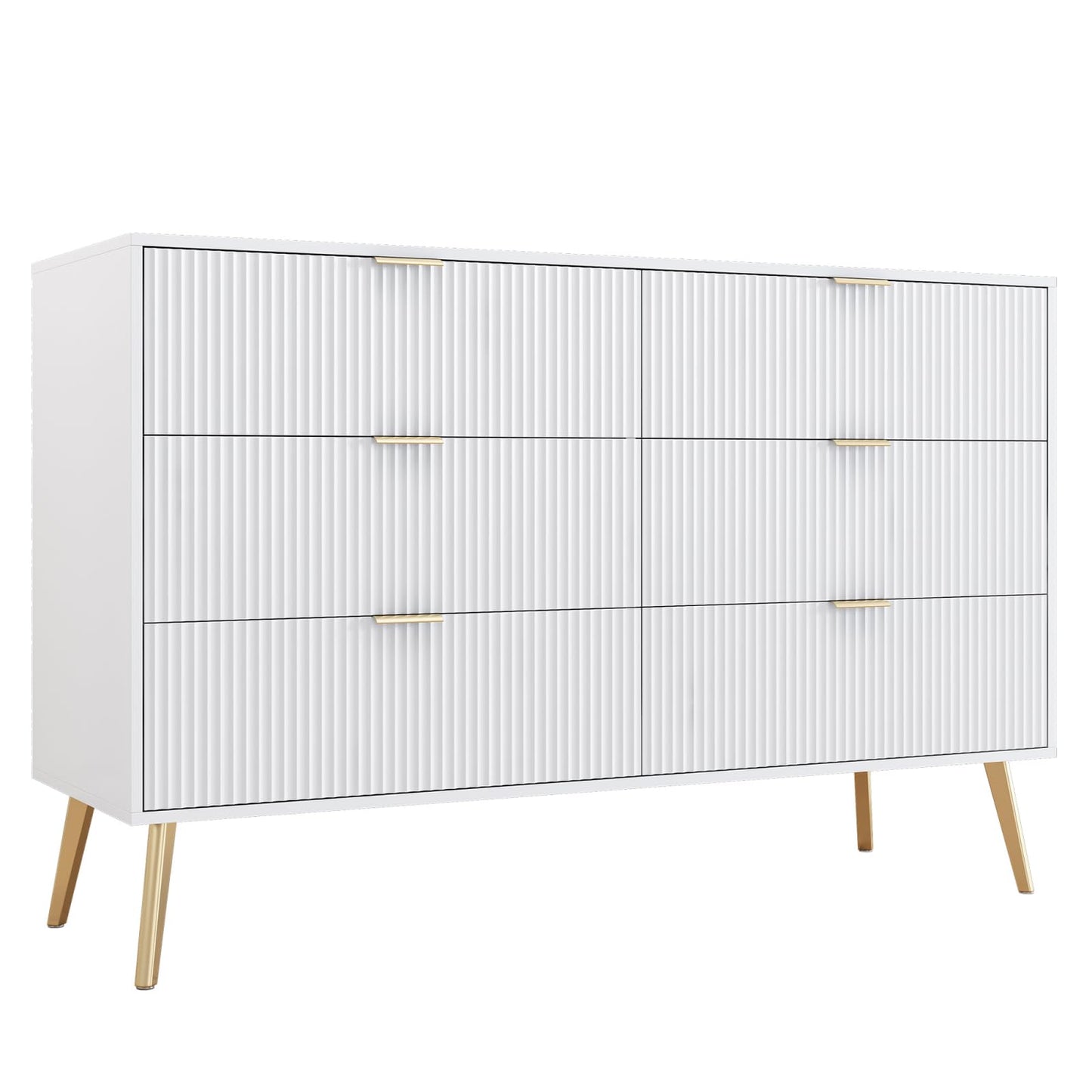 Buffets,Meuble de Rangement Blanc,armoires de Cuisine,Coiffeuse, Buffet avec 6 tiroirs, Pieds plaqués Or, 6 commodes avec poignées, 120 x 40 x 78 cm,Convient pour entrée,Salle à Manger, Bureau