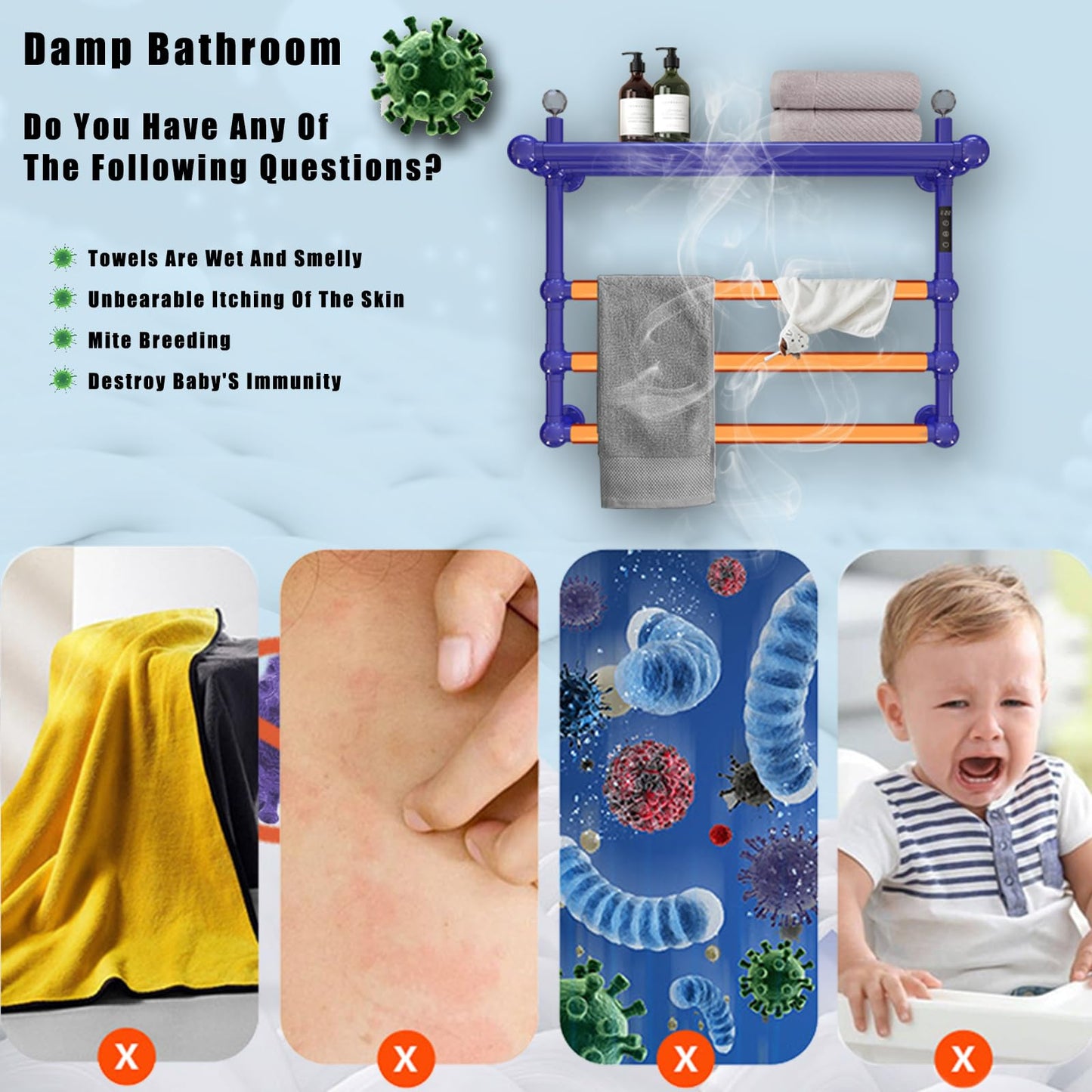 Seche Serviette Electrique,50 W Chauffe Serviette avec Minuterie (1 à 8 Heures) Et RéGlage De La TempéRature (30 à 60 °C),WiFi Intelligent SèChe,Commande Tactile LED Chauffe Serviette Salle De Bain