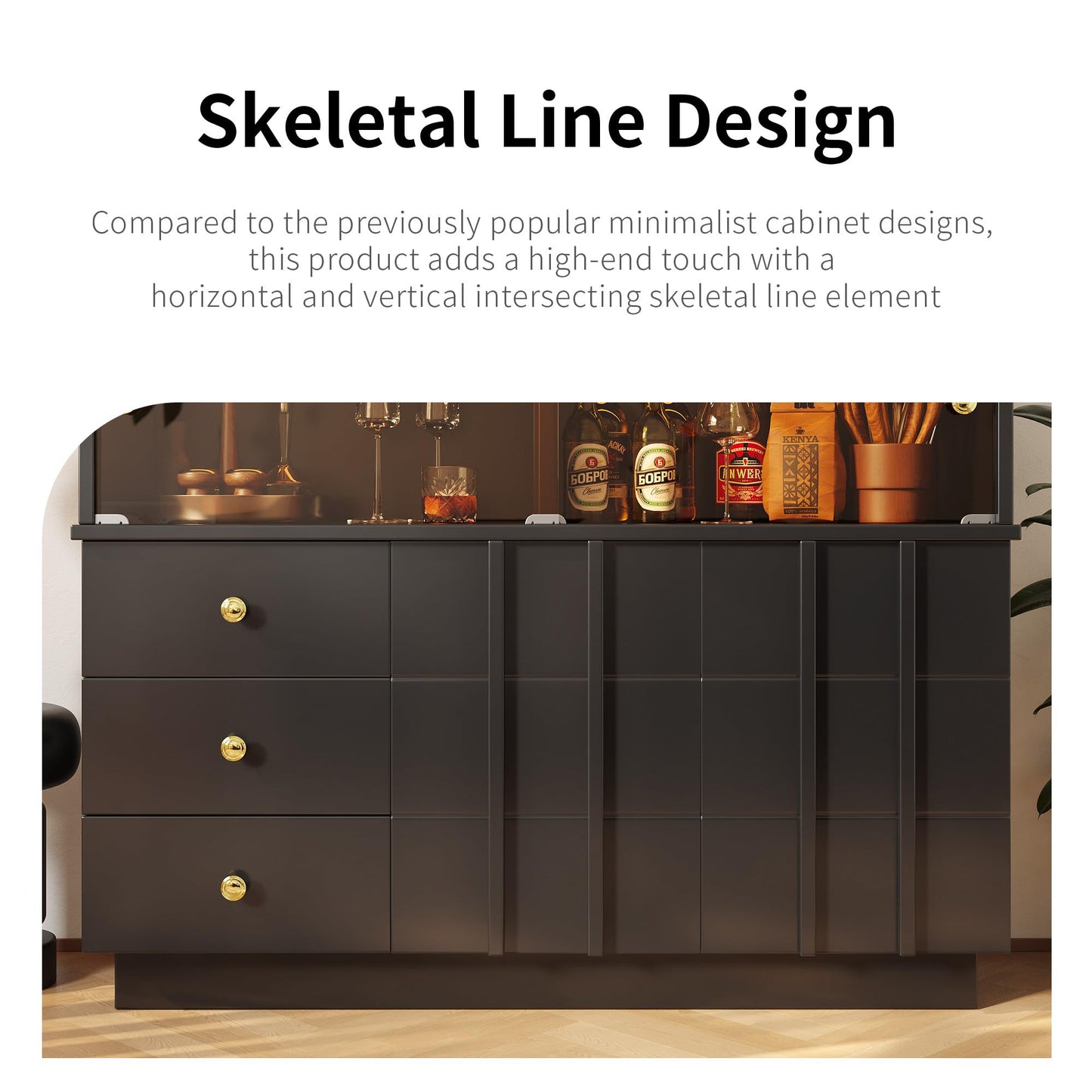 Buffet Moderne Élégant avec Portes en Verre Fumé, Meuble de Rangement avec 3 Tiroirs et 2 Portes, Meuble Buffet pour Salle à Manger Salon et D'entrée, Armoires Blanches/Noires, 120 × 33 × 95 cm